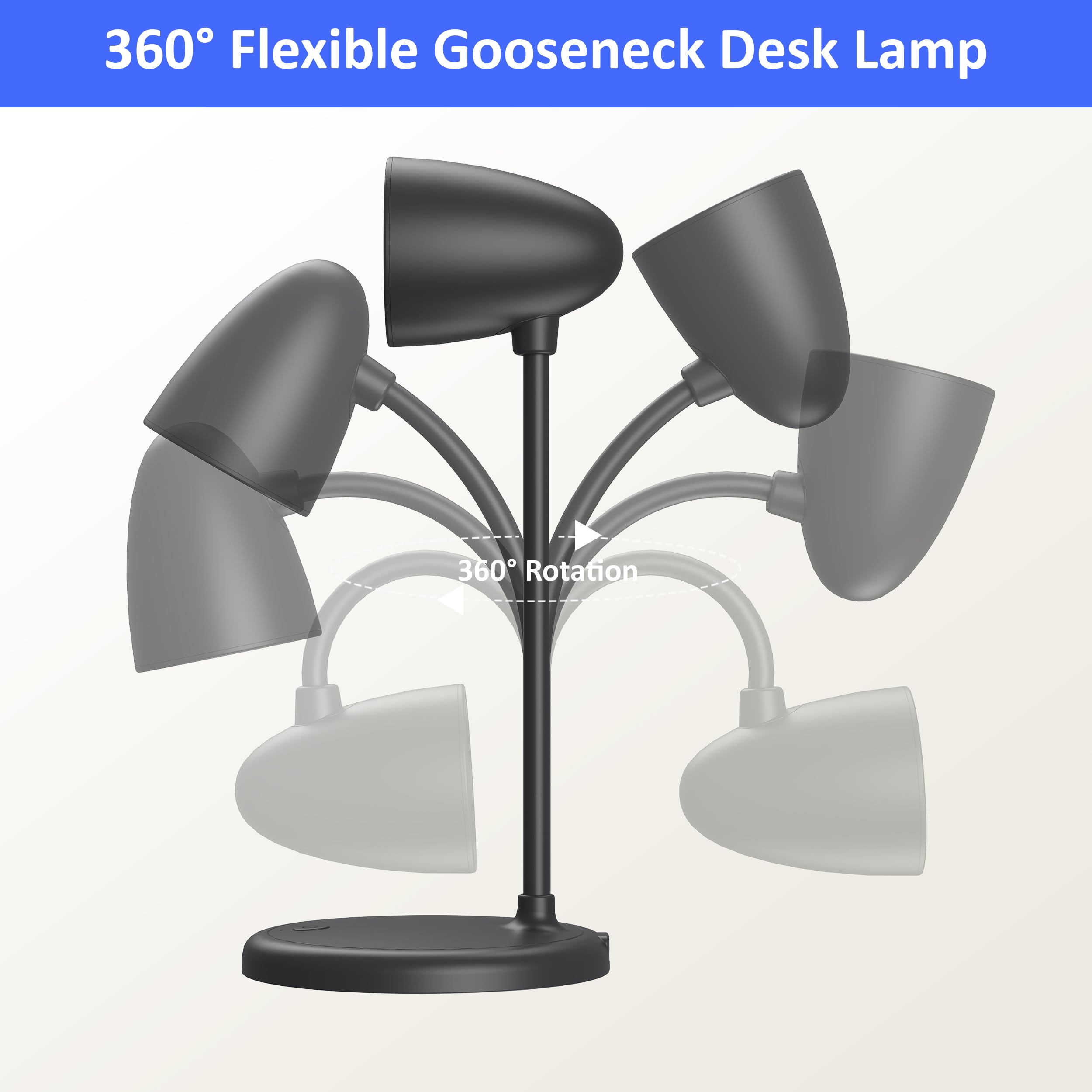 RORENSE LED Desk Lamp, Dimmable, 3 Light Colors, Gooseneck, Small Size, Black, Model tyv90