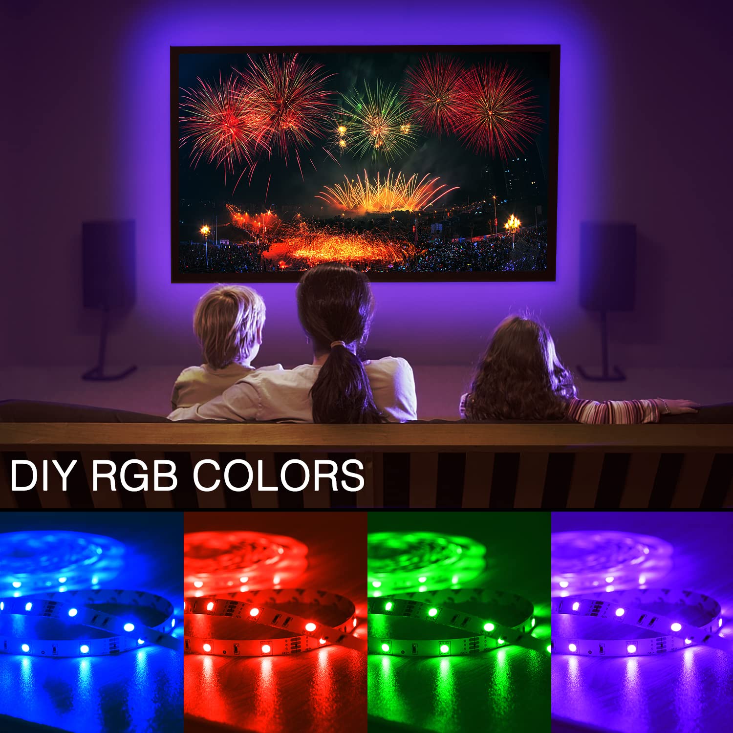 Volivo Led Lights For Tv Led Backlight 15Ft, Bluetooth Led Strip Lights For 65-75 Inch Tv Behind With Remote Control, Usb Rgb Color Changing Music Sync Tv Led Light Diy Home Decor