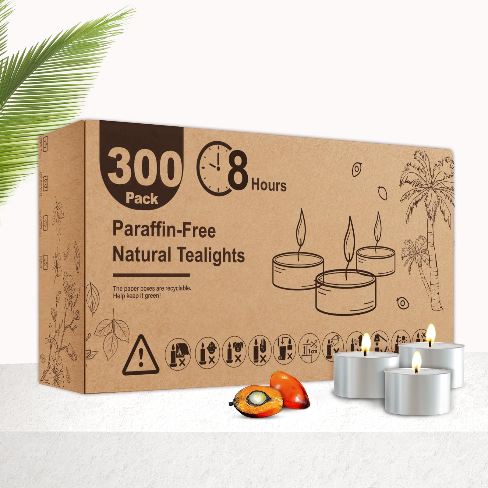 Tea Candles 300 Pack - 8 Hour Burn Time,Unscented Tea Lights Candles for Shabbat, Weddings, Christmas, Home Decor