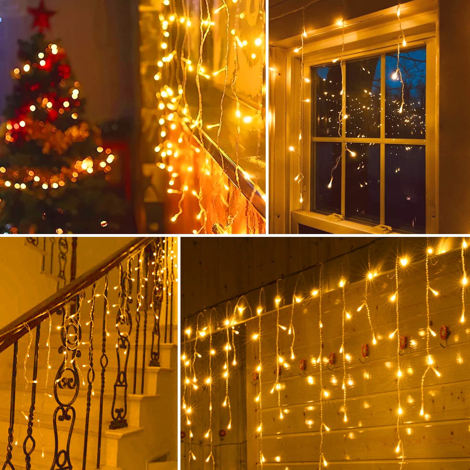 Blingstar 440 LED Icicle Lights - Warm White Outdoor String Lights, 49.2 Ft, Extendable, 8 Modes for Holiday Decor