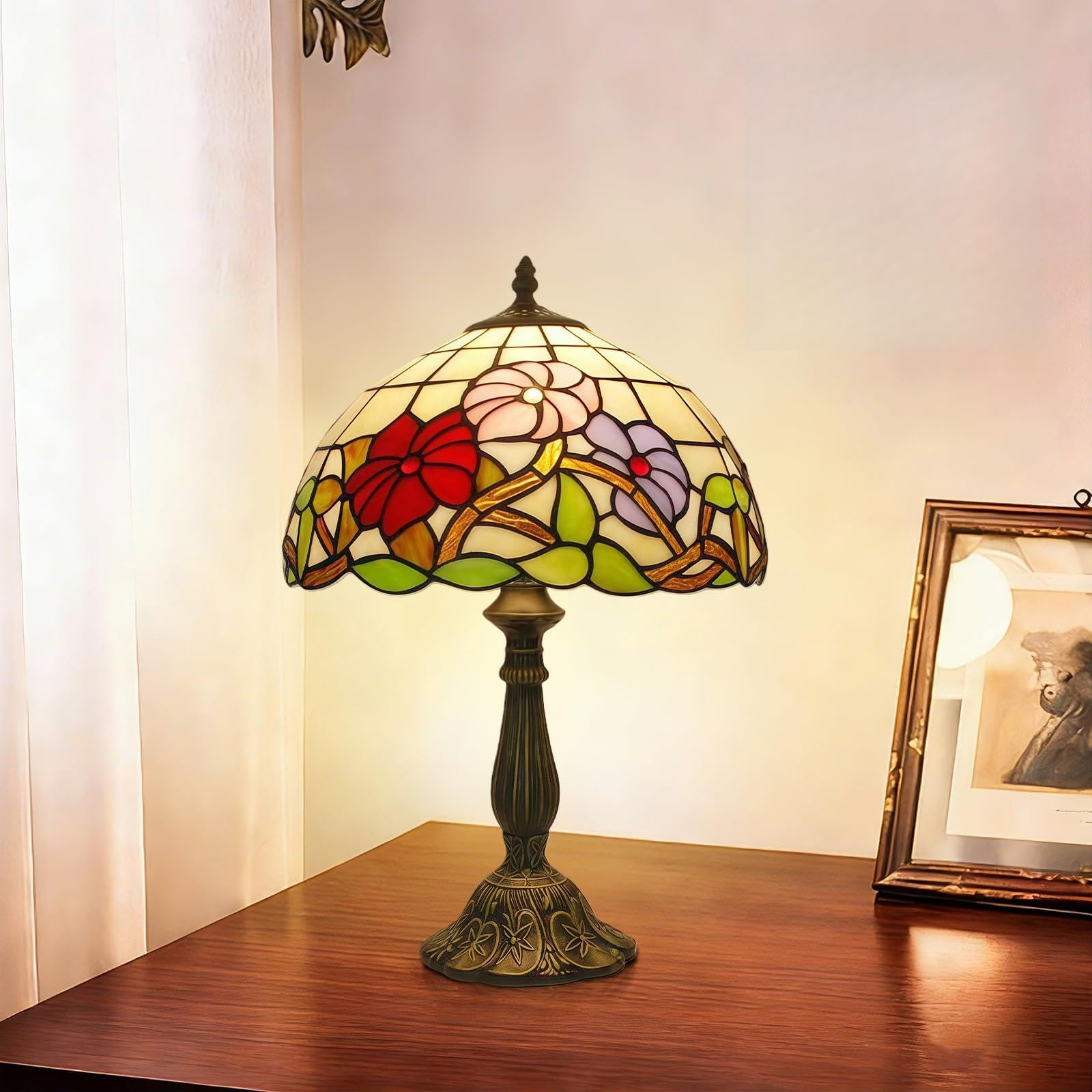 Plynvexa Tiffany Lamp Stained Glass lamp Bedside Table Lamps for Living Room Bedroom Dorm Kitchen Home Decor Festival Birthday G