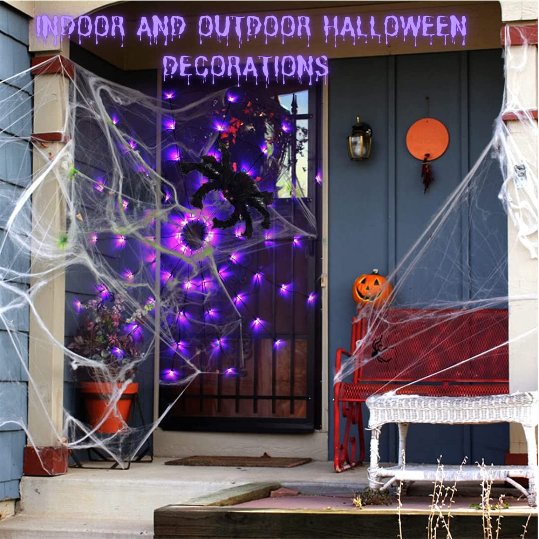 LCHUANG Halloween Spider Web Lights - 4FT, 70 LEDs, Waterproof, Remote Control, 8 Modes, Purple, Model YZZW-001
