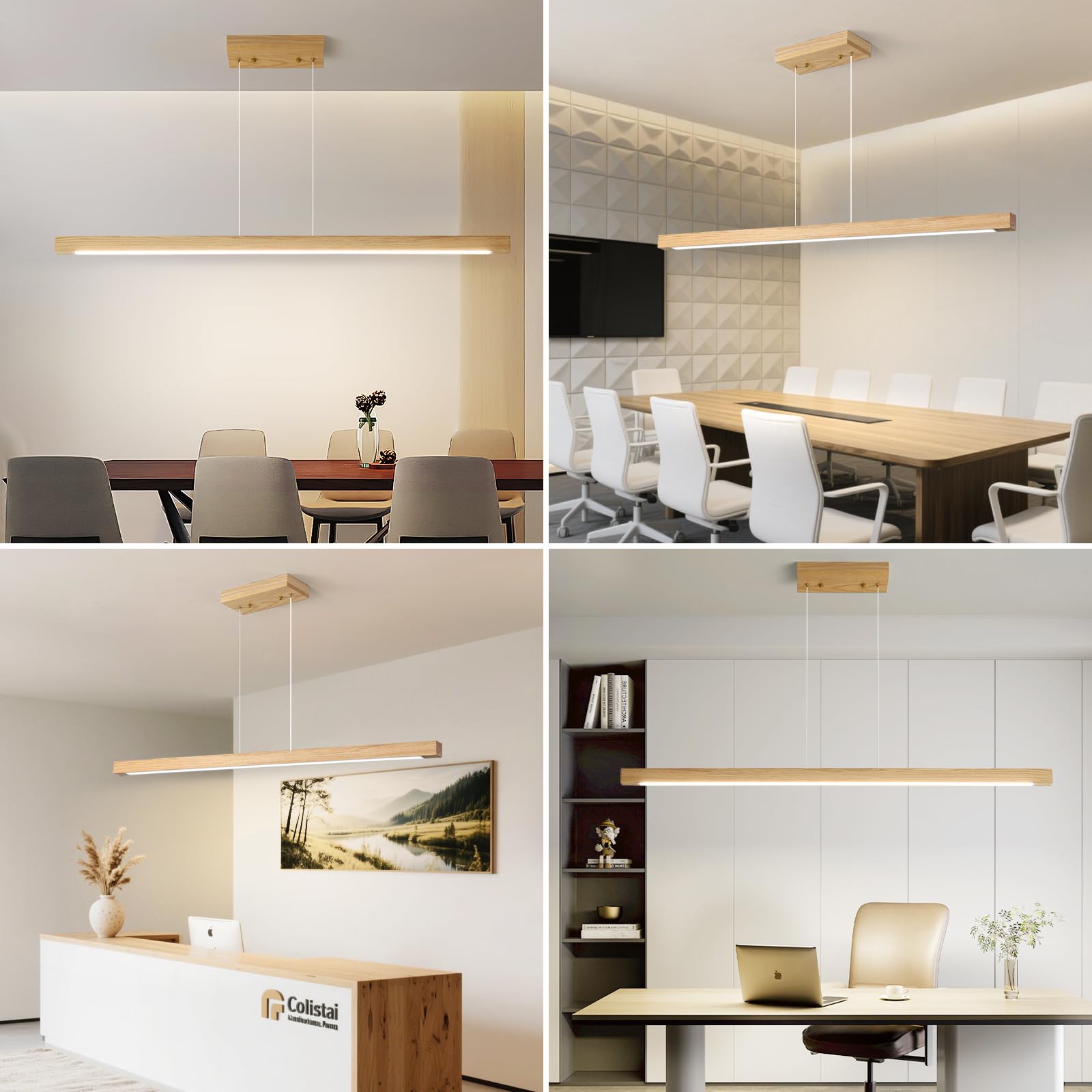 Modern Wooden Pendant Light  47In White Ash Wood Chandelier With Remote Control 3000K-6500K Adjustable Color Temperature Aluminum Island Lighting Lamp For Dining Room  Living Room B