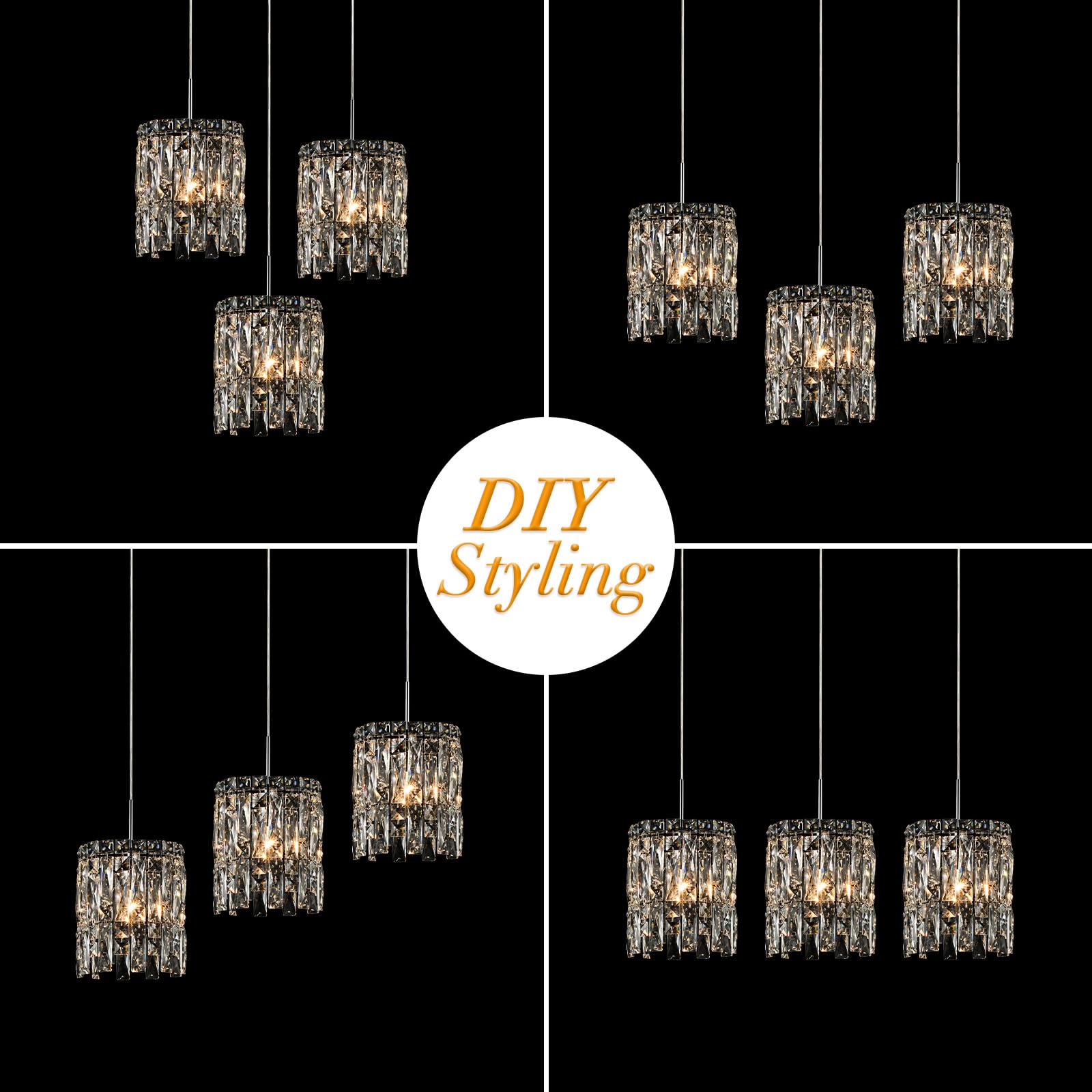 Nisidun Modern K9 Crystal Pendant Lights Kitchen Island  Chrome Chandeliers For Dining Room Light Fixtures Over Table Hanging Lighting For Kitchen Island Entryway Bathroom Bedhead Chandelier