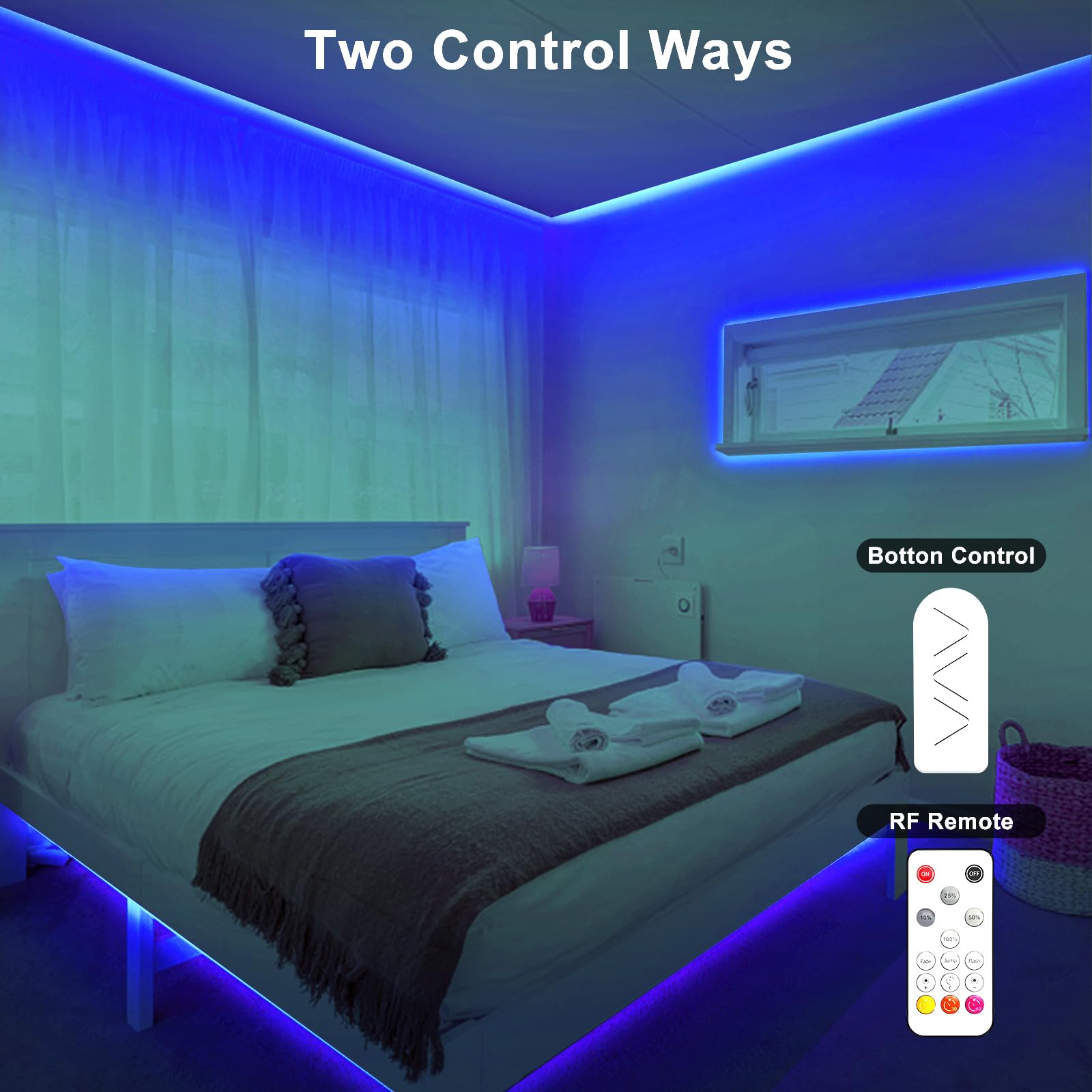 Tatazone 16.4Ft Blue Cob Led Strip Lights With Rf Remote, Dimmable Bright Adhesive Indoor Led Cob Light Strip For Cabinet, Paint