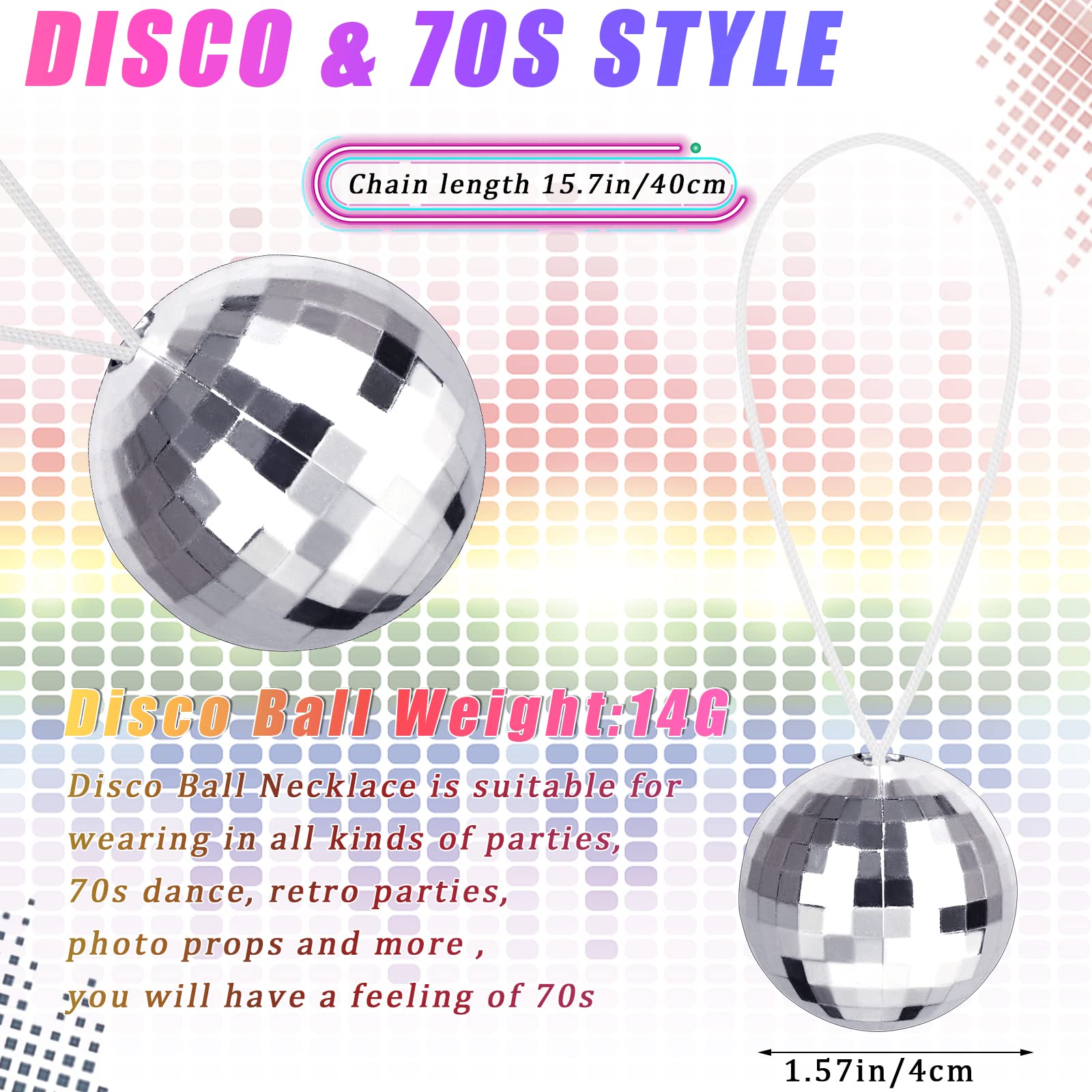48 Pack Mirror Disco Ball Costume Necklaces 1.57 Inch Disco Ball Necklaces 70S Disco Party Decorations Necklaces For Stage Props Xmas Party Favors Festival Disco Necklace Halloween Costume Accessories