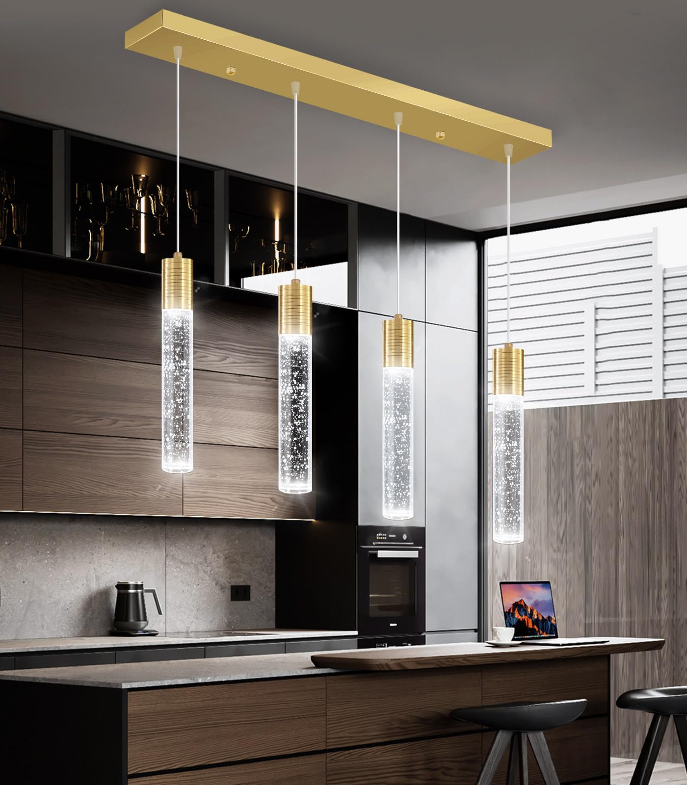 Dolria 4-Lights Modern Crystal Chandeliers For Kitchen Island Mini Pendants Lighting Fixture Led Ceiling Light For Dining Room Living Room 6000K