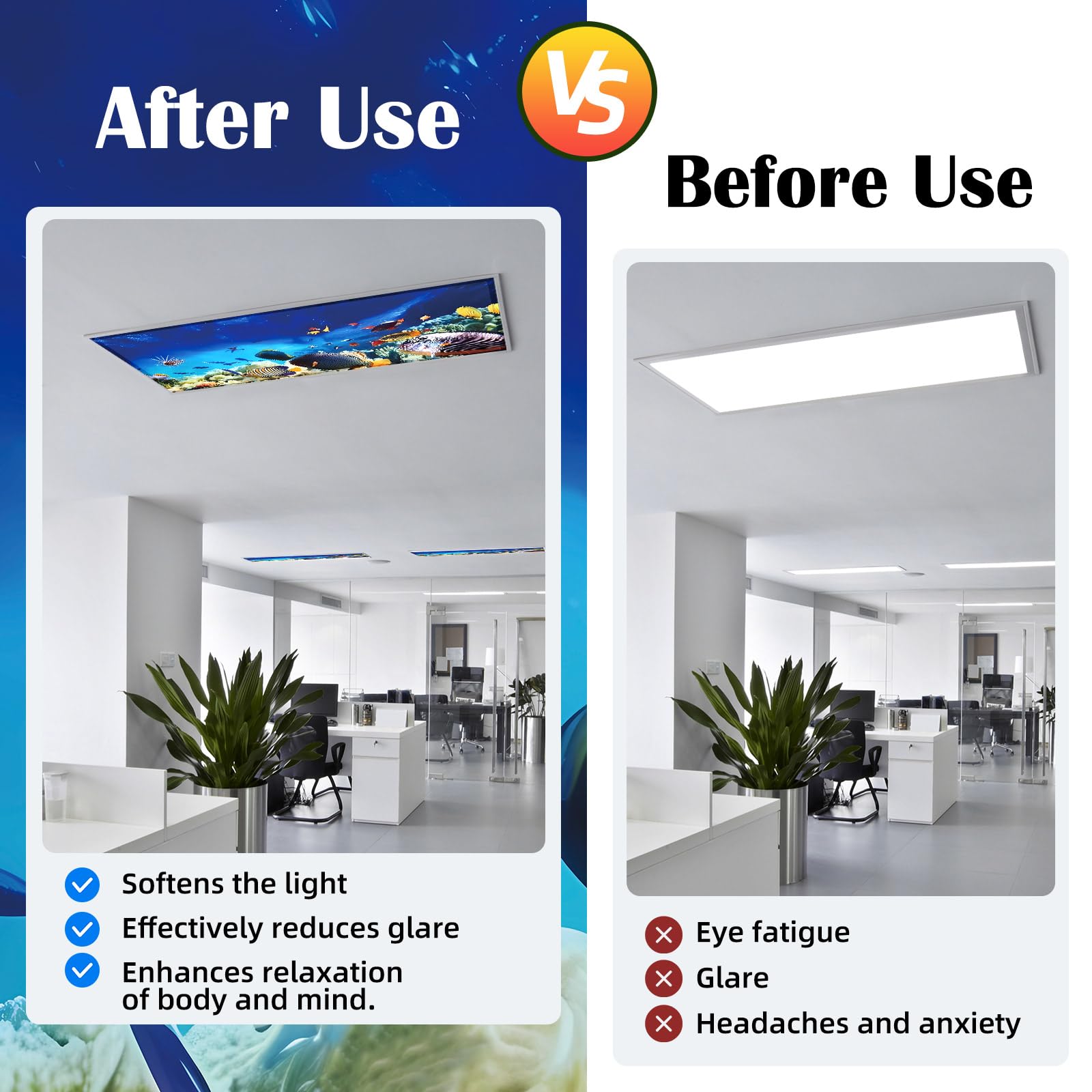 ANGSYLTH Fluorescent Light Covers - 4x2 Feet, Magnetic Filters, 2 Pack, Underwater World