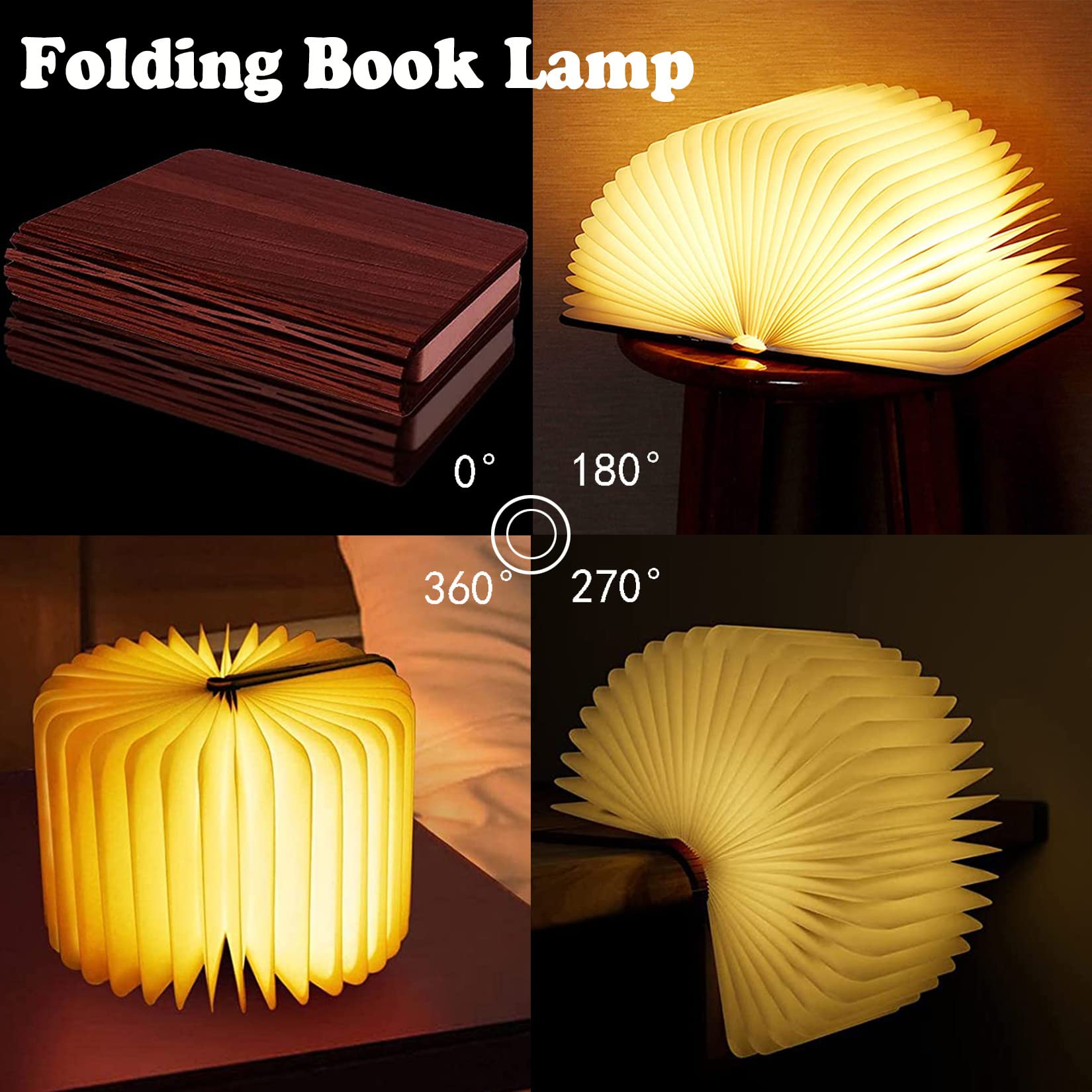 Tiuredx Wooden Book Light, Upgraded 5 Colors Creative Led Book Night Light Usb Rechargeable Magnetic Folding Mood Light For Home