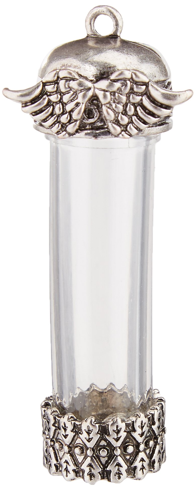 Solid Oak Steampunk Glass Pendant 1/Pkg-Vial W/Wings, Silver