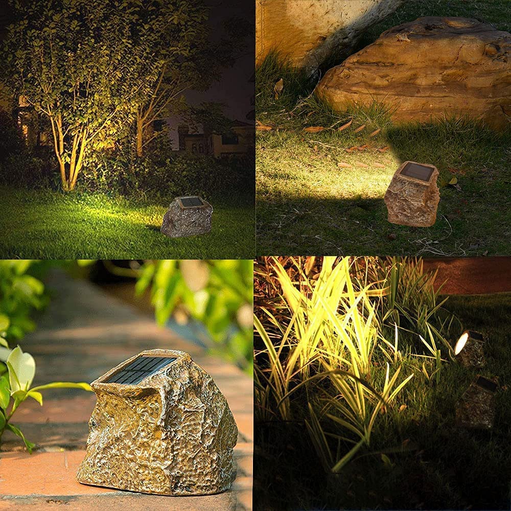 Eigreen 4 Pack Solar Garden Rock Lights Outdoor Decorative, 10 Led Waterproof Solar Pathway Lights,Solar Spot Lights Outdoor, Fo