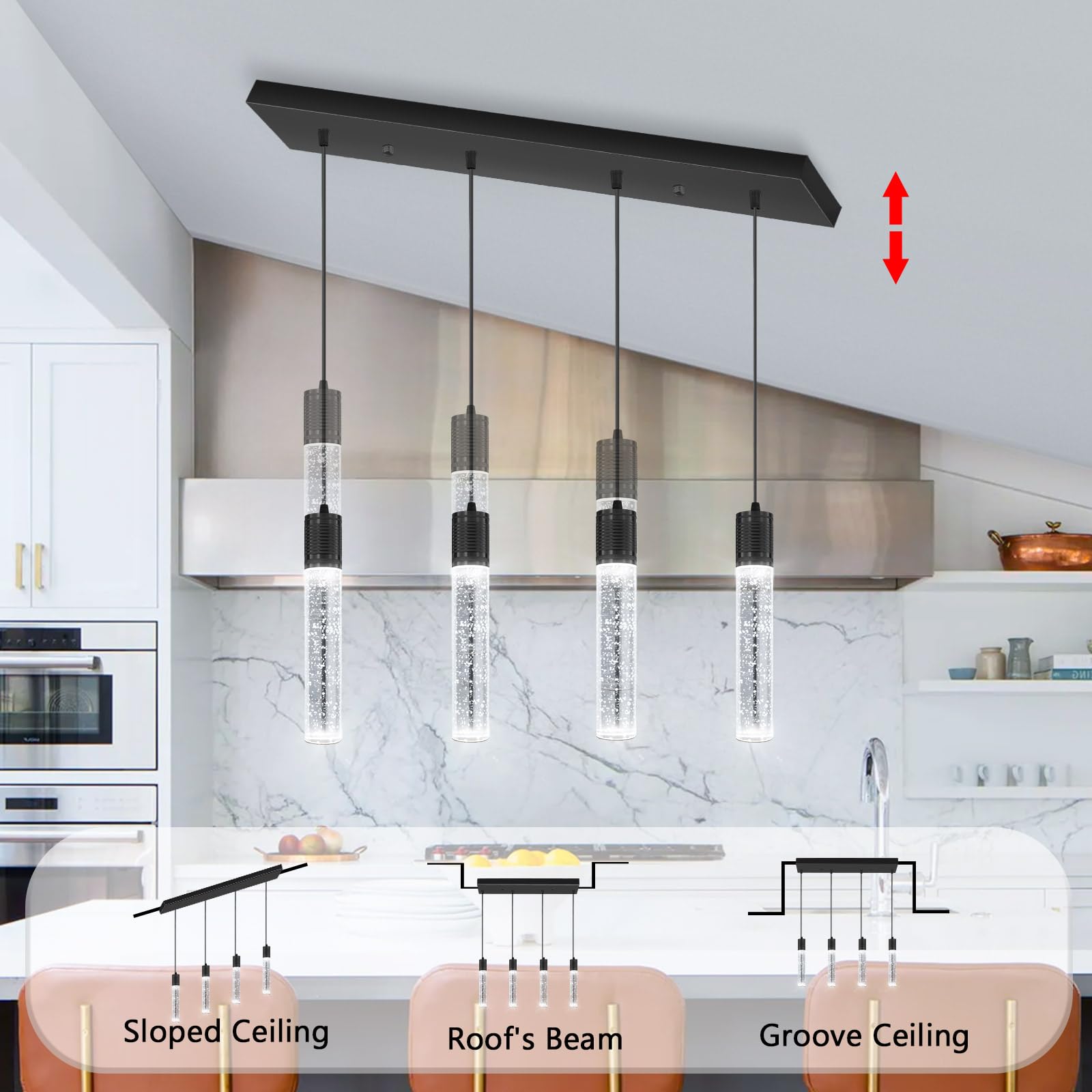 dolria 4-Lights Mini Modern Crystal Chandelier, Black LED Ceiling Light for Kitchen, Dining Room & Bedroom, Model PC0019-4Tchang-B