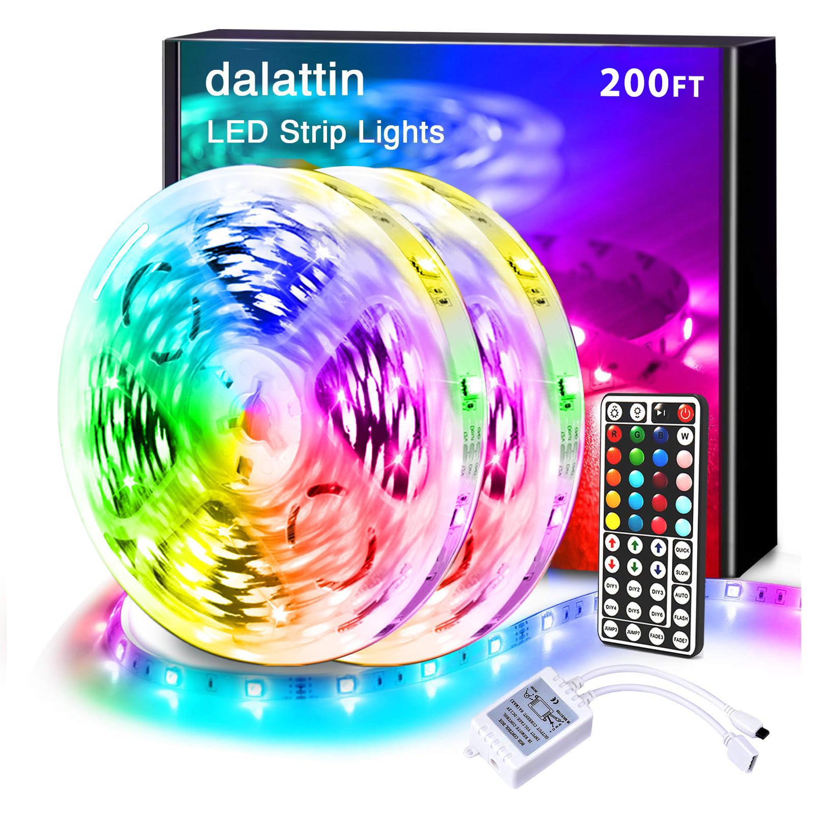 dalattin LED Band Lights 200ft Lights Band for Bedroom  Desk  Indoor Room Bedroom Brithday Gifts Decor with 44 Keys Remote and 24V Power Supply Color Changing Lights 2 Rolls of 100ft
