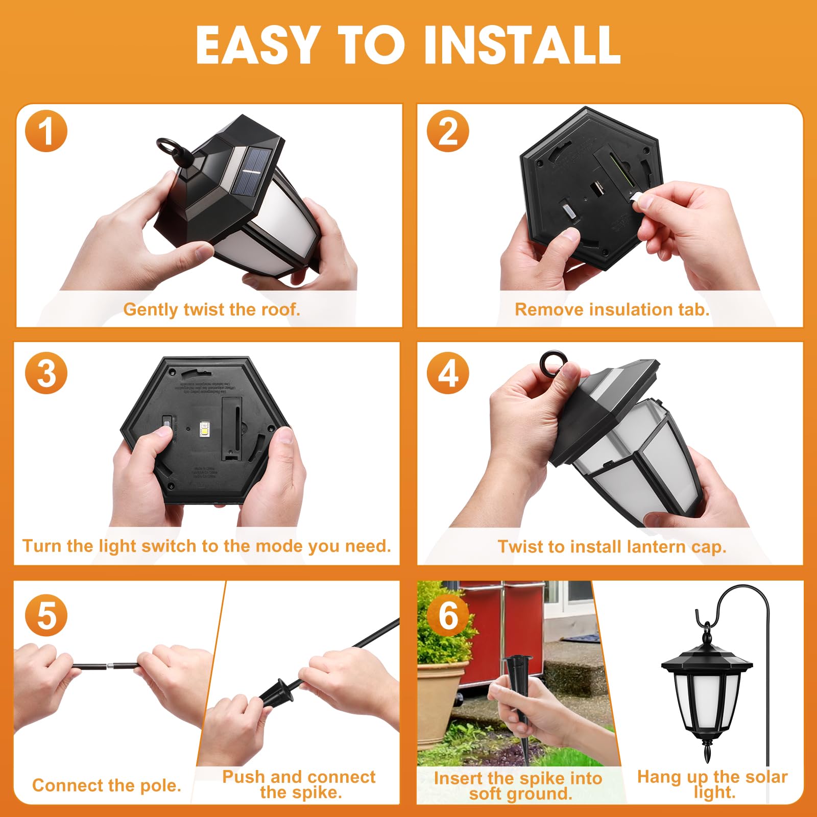 Viewsun Solar Hanging Lights, 4 Lighting Modes, Waterproof Lanterns, 4-Pack, Plastic, Model LT0803-4