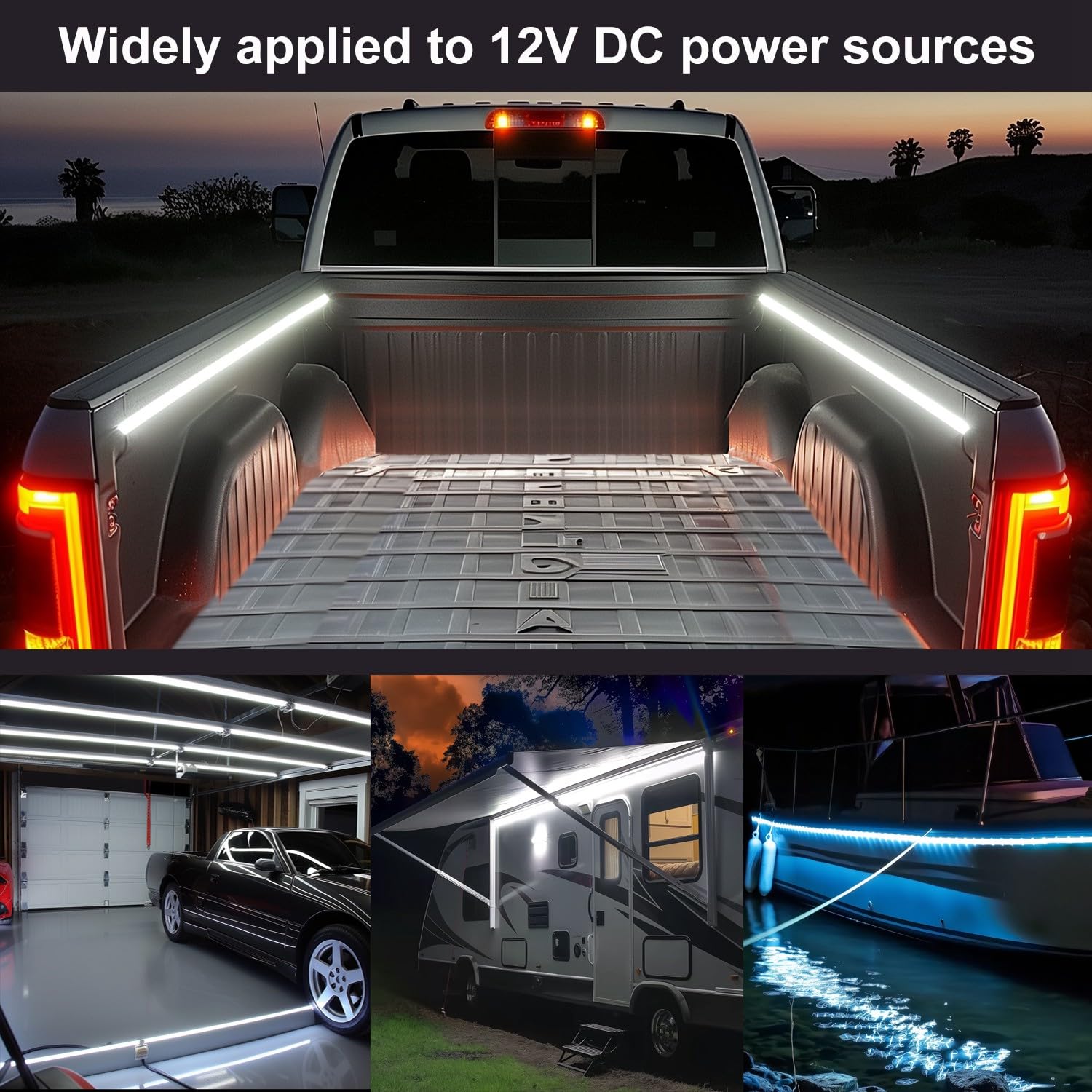 AUTUNEER 60Inch Truck Bed Lights, 2Pcs COB LED Light Strip, Waterproof, 12V, White Light, Model YHH-COB-2PCS