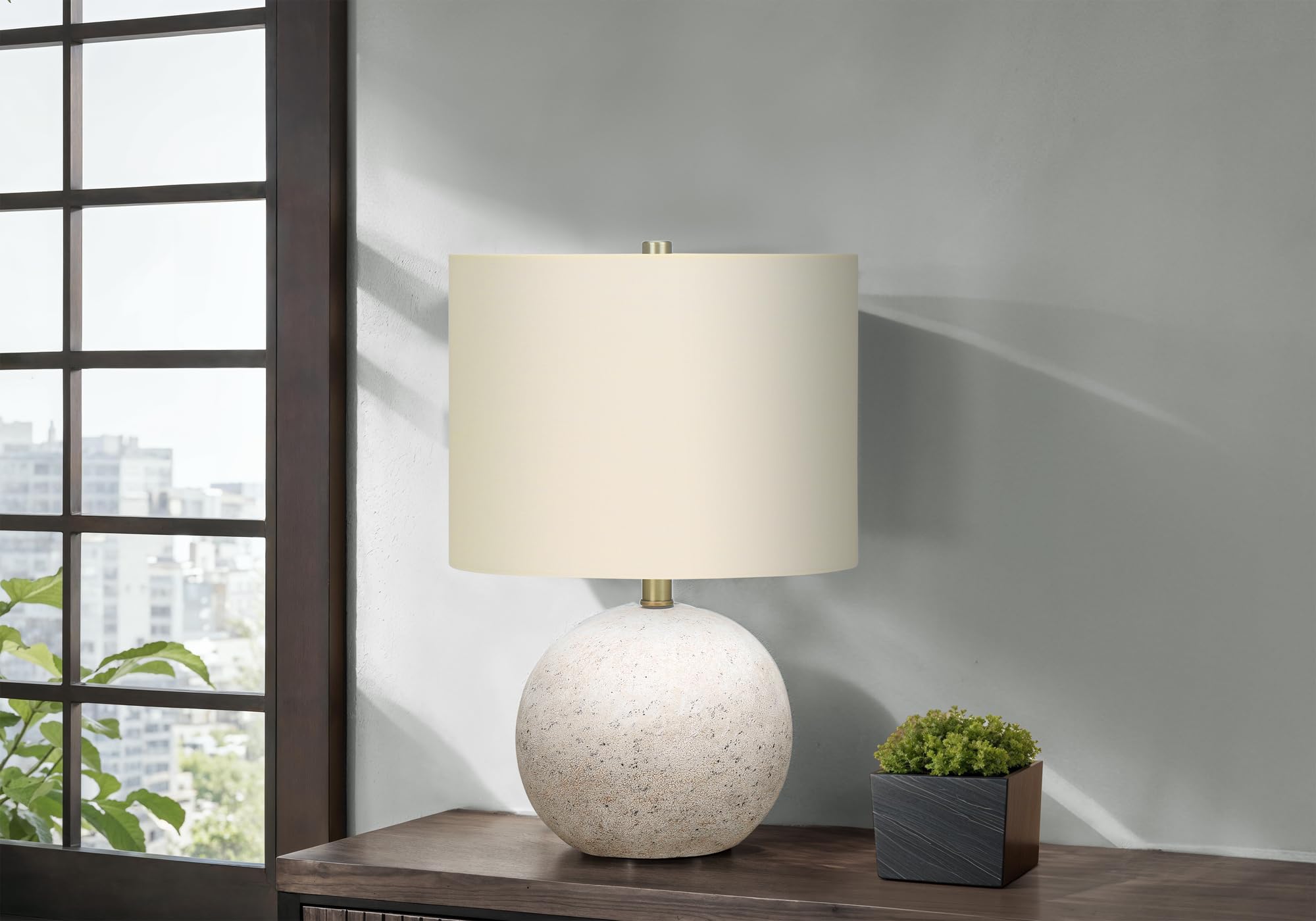 Monarch Specialties I 9717 Table Lamp, Grey Concrete, Ivory Shade, 13inL x 13inW x 19.5inH, Contemporary Design