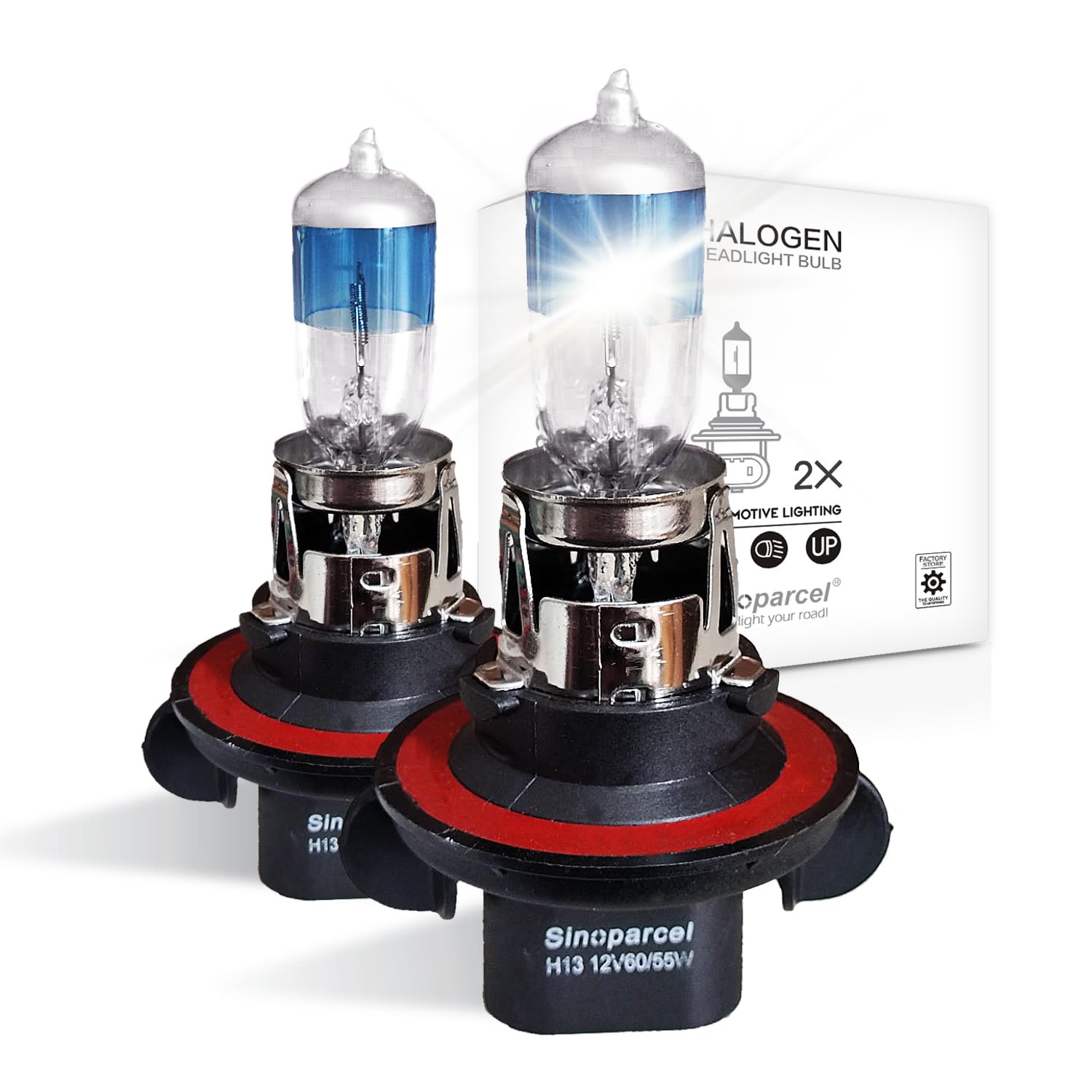 Sinoparcel H13 Halogen Headlight Bulb Pack of 2, 270% More Brightness, 5000K Color, High and Low Beam Replacement