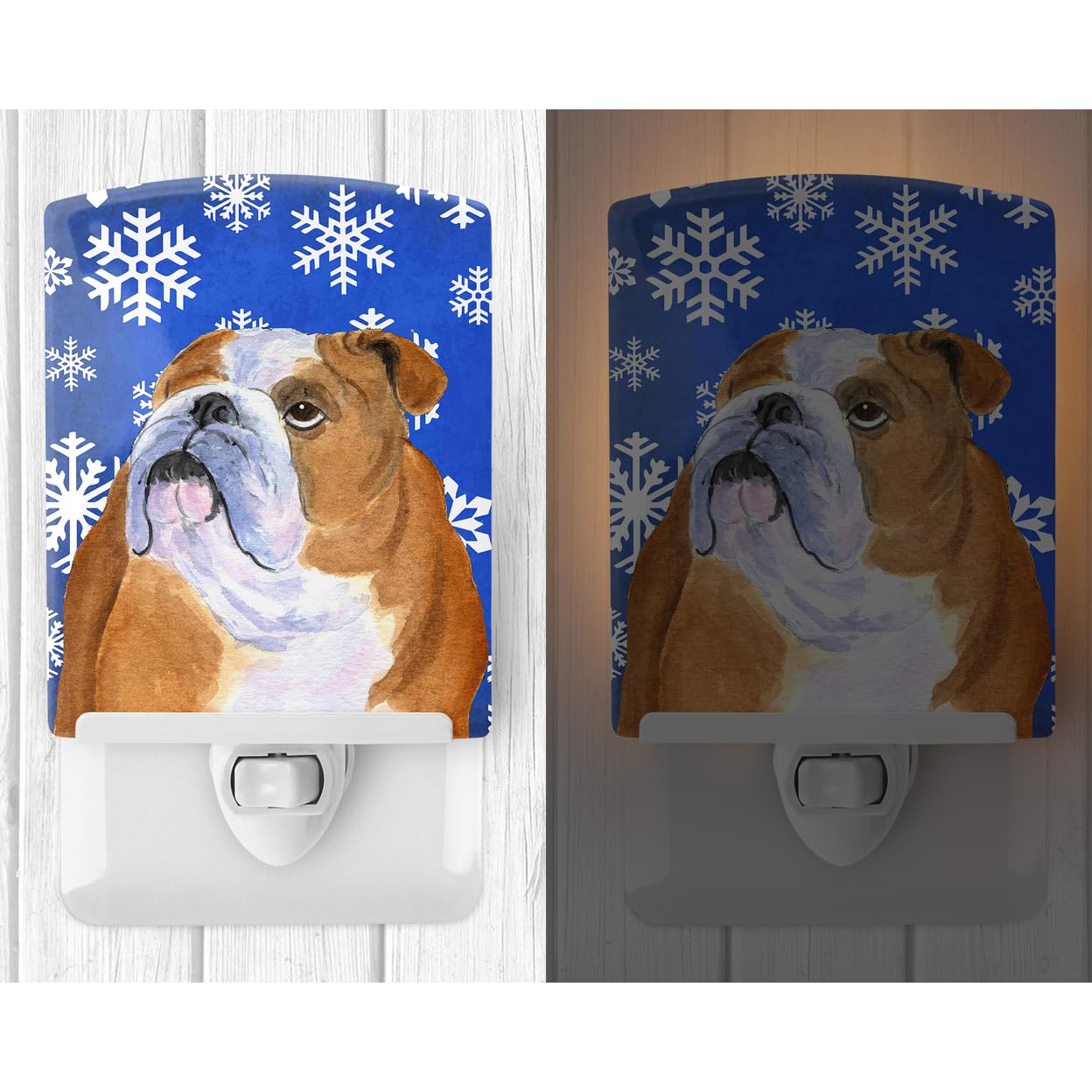 Carolines Treasures Ceramic Night Light, Bulldog English, Winter Snowflakes, 6x4x3, Multicolor, Model SS4629CNL