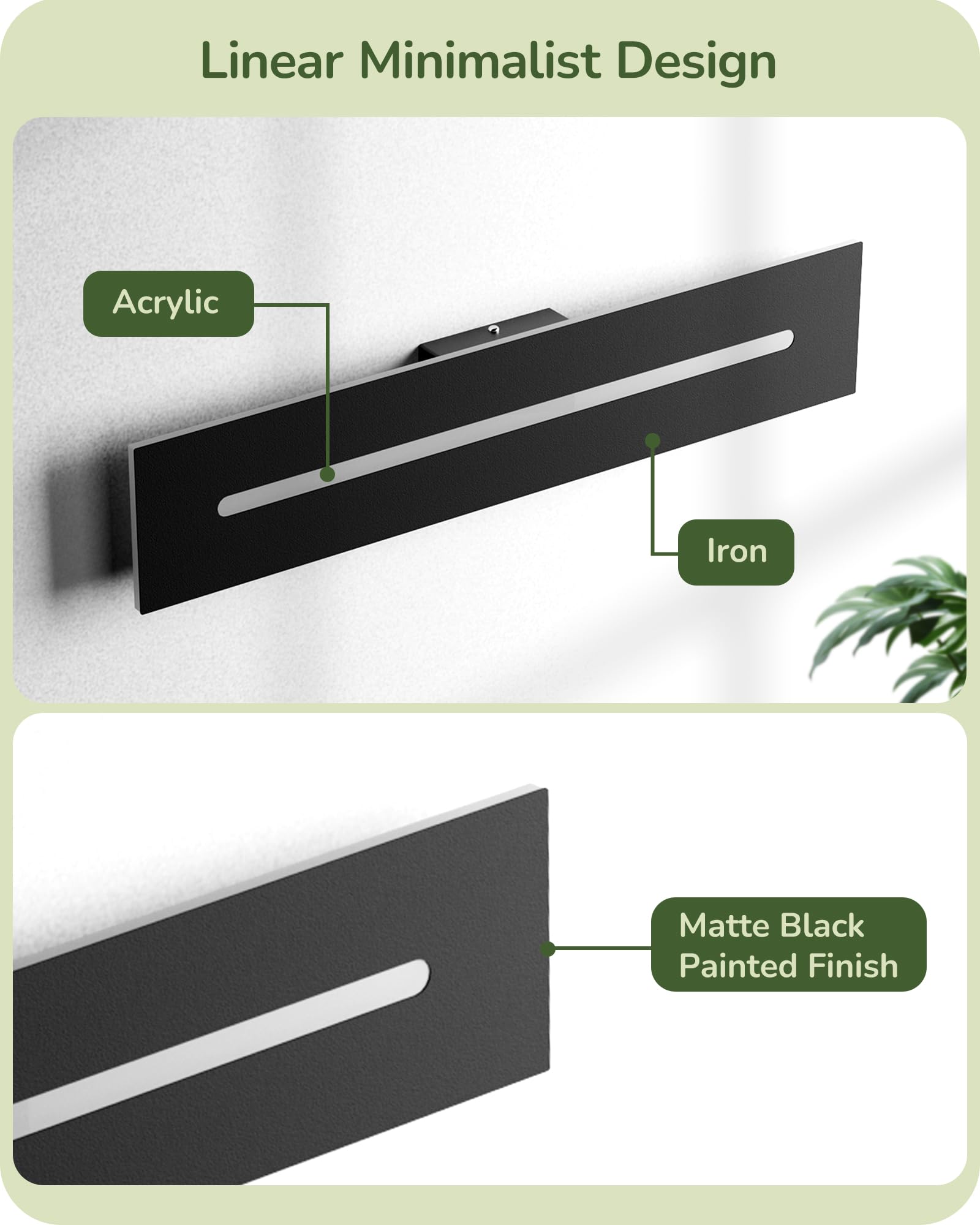 EDISHINE 23.6 Long Modern Outdoor Wall Lights, 2 Pack Rectangular Wall Mount Lighting Fixture, Iron & Acrylic, 3CCT, IP65 Waterp