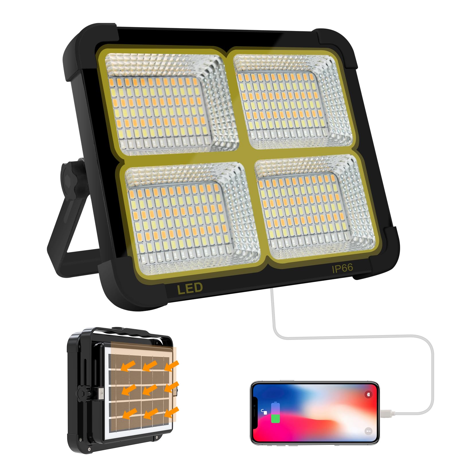 CosyEasy Portable LED Work Solar Light 100W 16500mAh 10000 LM with Stepless Brightness Job Site Battery Rechargeable LED Floor Light for Emergency Worklight for Hurricane (Black)