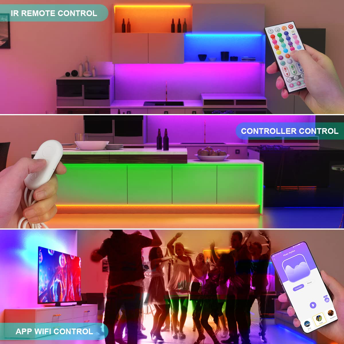 6 Pcs Wifi Rgbcw Under Cabinet Lights Kit,Work With Alexa,Google Assistant,App And Ir Remote,Music Sync Color Changing Led Light