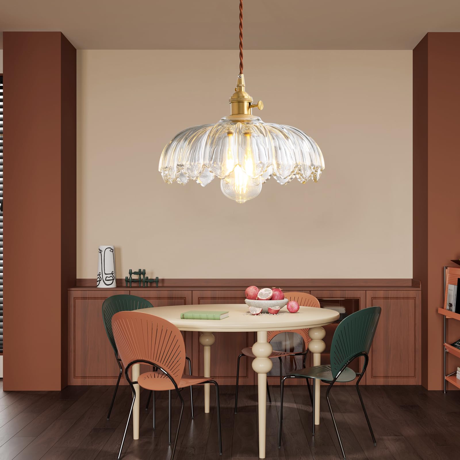 Kaudghy Glass Pendant Lights Kitchen Island, Vintage Pendant Light Fixtures Small Pendant Light Dining Room, Sloped Hanging Lamp