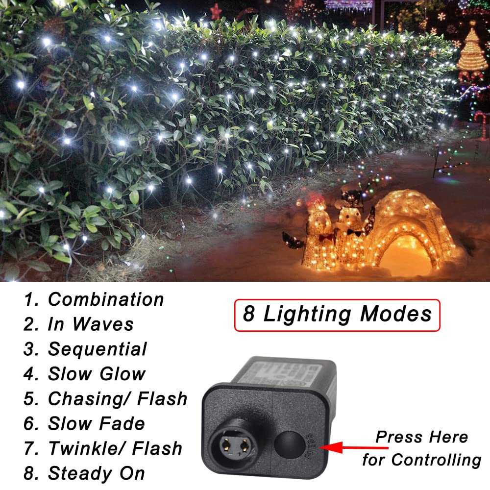 Pooqla Cool White LED Net Lights, 360 LEDs, 21 ft x 5 ft, 8 Modes, Connectable for Outdoor Holiday Decor