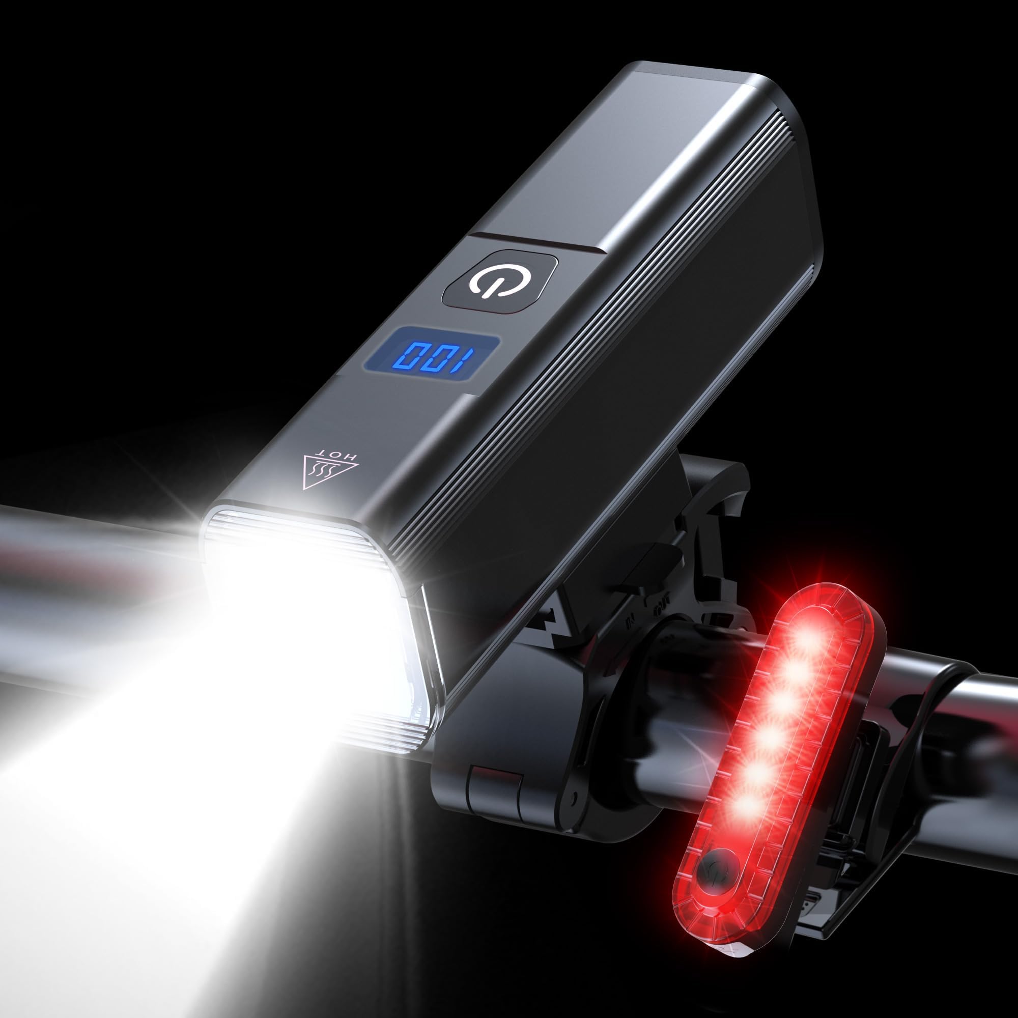 2026 New Bike Lights for Night Riding  Aluminum 1200 Lumens Rechargeable 6000mAh Super Bright Bicycle Headlight and Back Taillight  Waterproof LED Display 6+4 Modes Bicycle Lights Sets