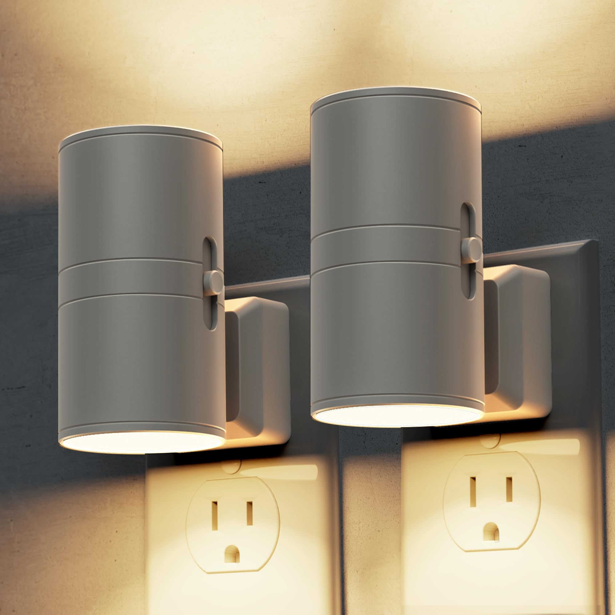 L LOHAS LED Night Light Plug in, 2 Pack, Night Lights Plug into Wall, Light Sensor, Cement Gray Housing, Soft White Nightlight, 