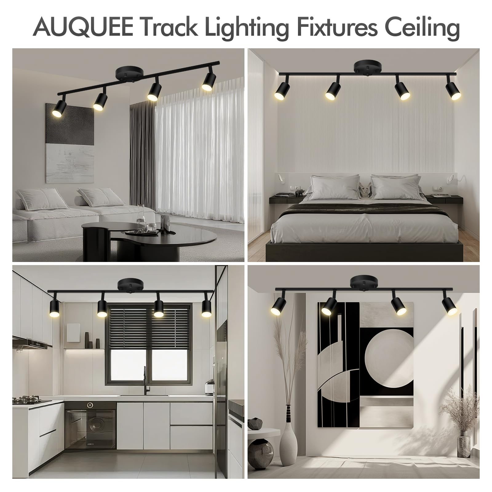 Auquee 4 Light Track Lighting Fixtures Ceiling  16W/2700K Black Track Lighting With Acrylic Lampshade & Rotatable Light Heads  20000Hrs Lifespan  Modern Led Track Lights Ceiling For Kitchen/Hallyway