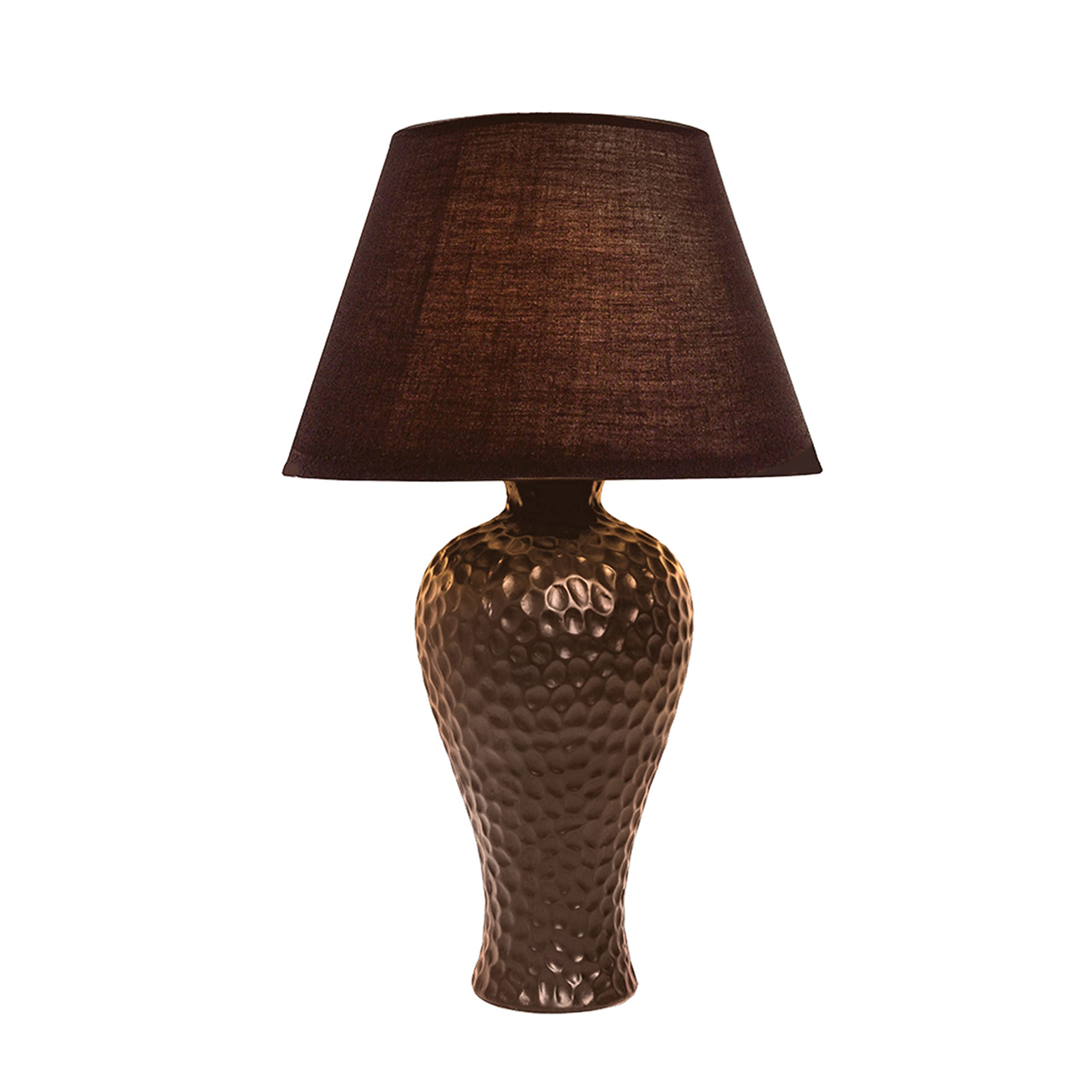 Simple Designs Lt2004-Bwn Textured Stucco Curvy Ceramic Table Desk Lamp With Matching Fabric Shade, Brown