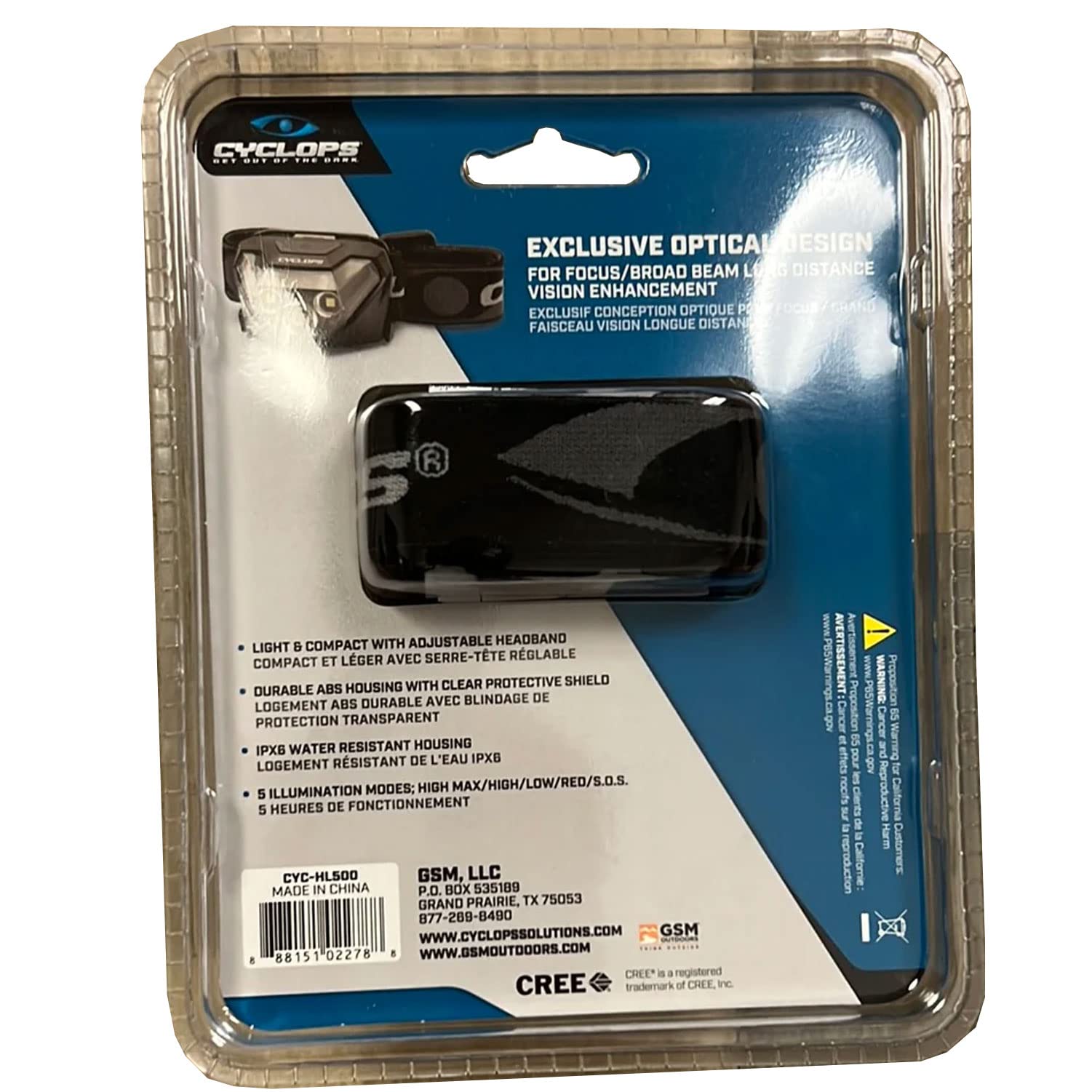 Cyclops HL500 Headlamp | 500 Lumen Bright LED | Weather Resistant | Adjustable Headband | Black | One Size