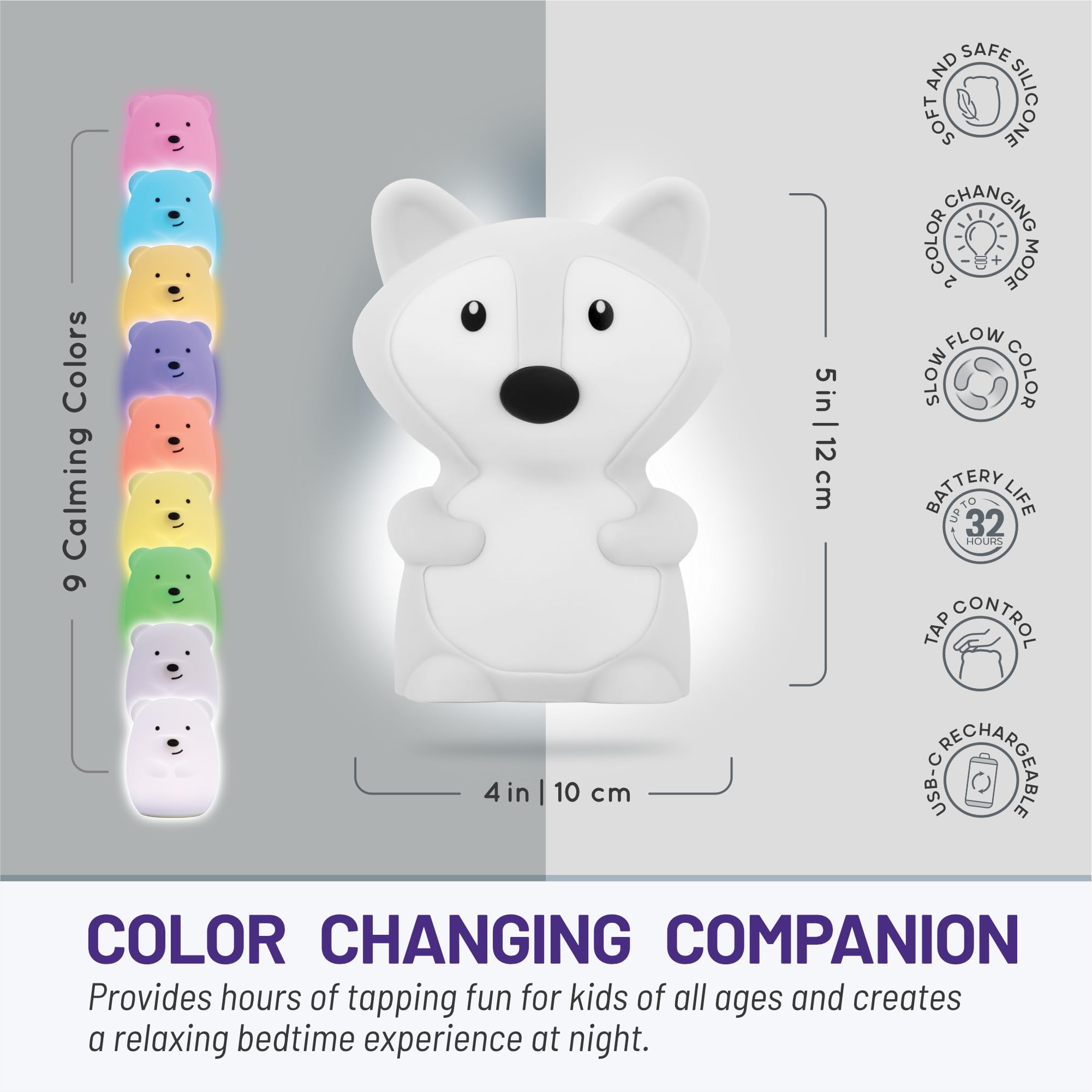 Lumipets Animal Kids Night Light, Silicone Nursery Light For Baby And Toddler, Squishy Night Light For Kids Room, Night Lights For Girls And Boys, Kawaii Lamp (Junior Fox)