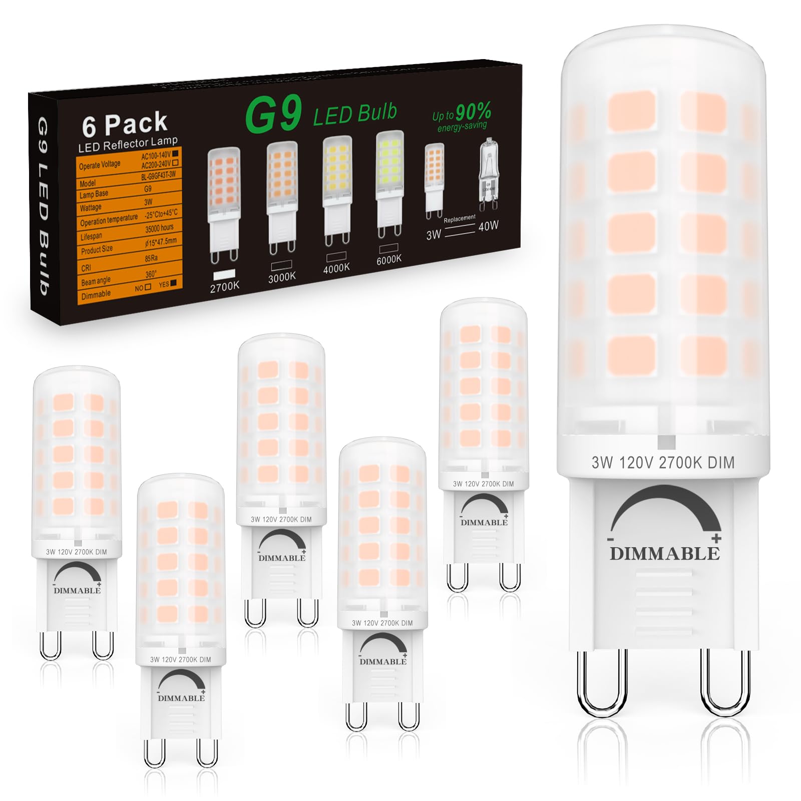 Baoming G9 Led Bulb Dimmable 3W, 40 Watt T4 G9 Halogen Equivalent, 2700K Soft Warm White, 120V No-Flicker, Chandelier Lighting 4
