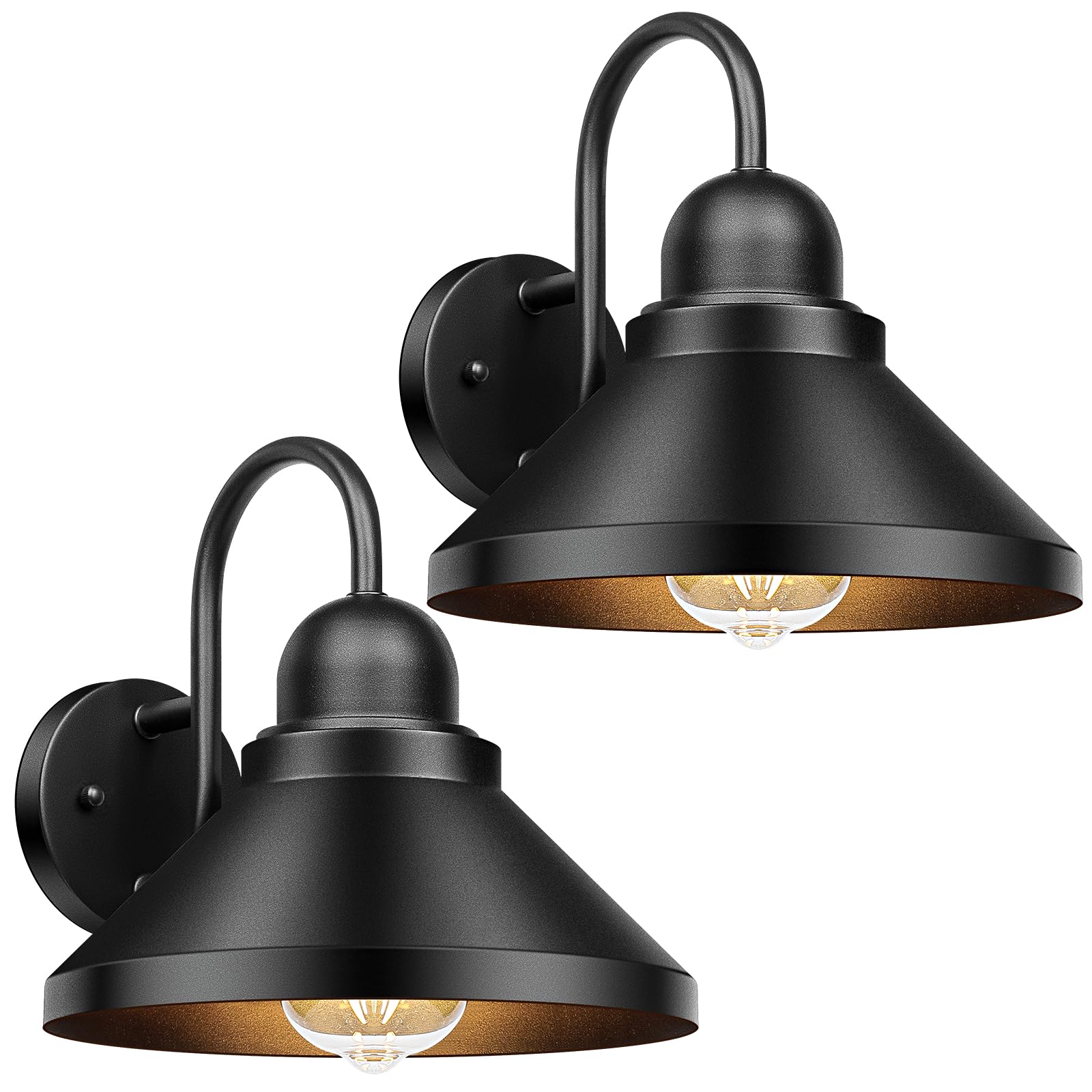 Brightever Gooseneck Wall Sconces, 2-Pack, 10.23IN Metal Barn Lights, Black, Model B10027P