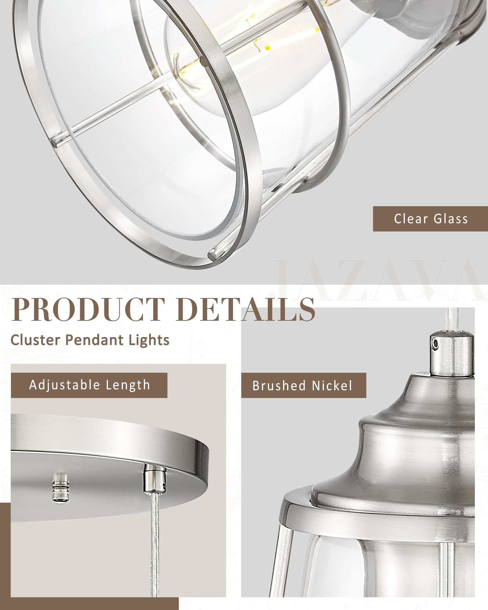 Jazava Cluster Pendant Light, Cage Hanging Light Fixtutre With Clear Glass, 3-Light Kitchen Island Lighting For Dining Room Livi