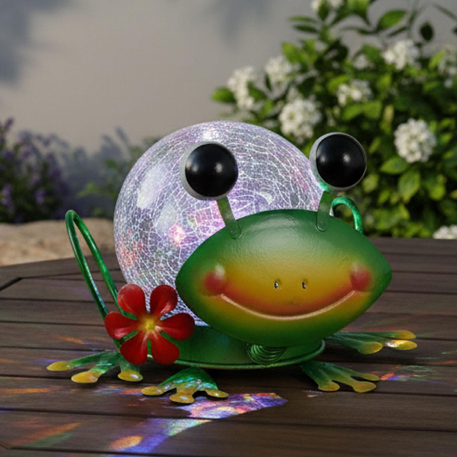 JJALIGHTS Solar Lights Outdoor Frog Garden Decor with Crackle Glass Globe Lights - Cute Metal Frog Decor for Yard Lawn Patio Por
