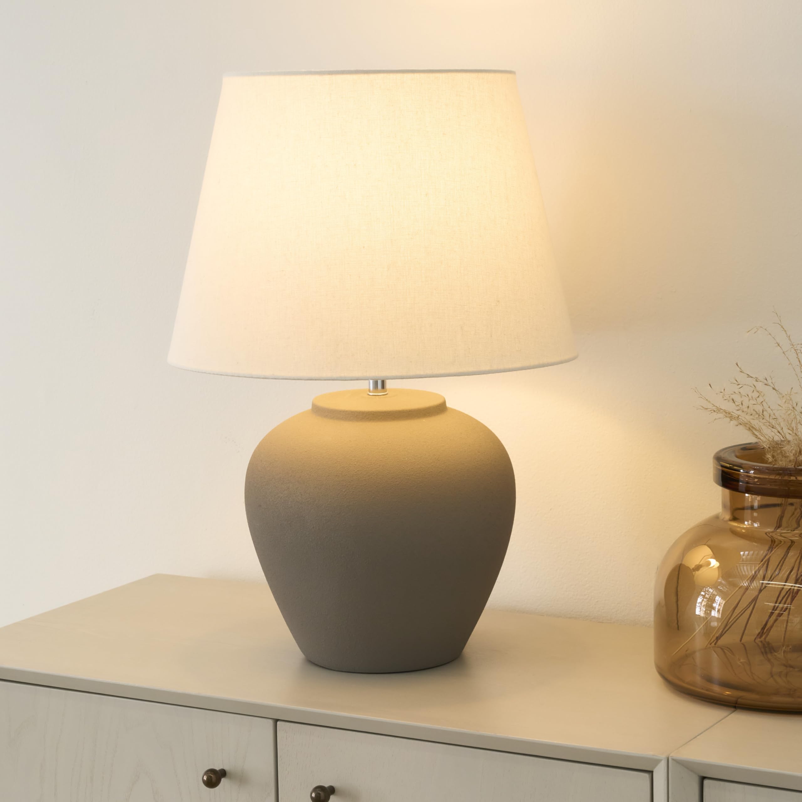 Nourison 20'' Brown Ceramic Pot Table Lamp For Bedroom, Living Room, Console, Entryway (Pack Of 1)