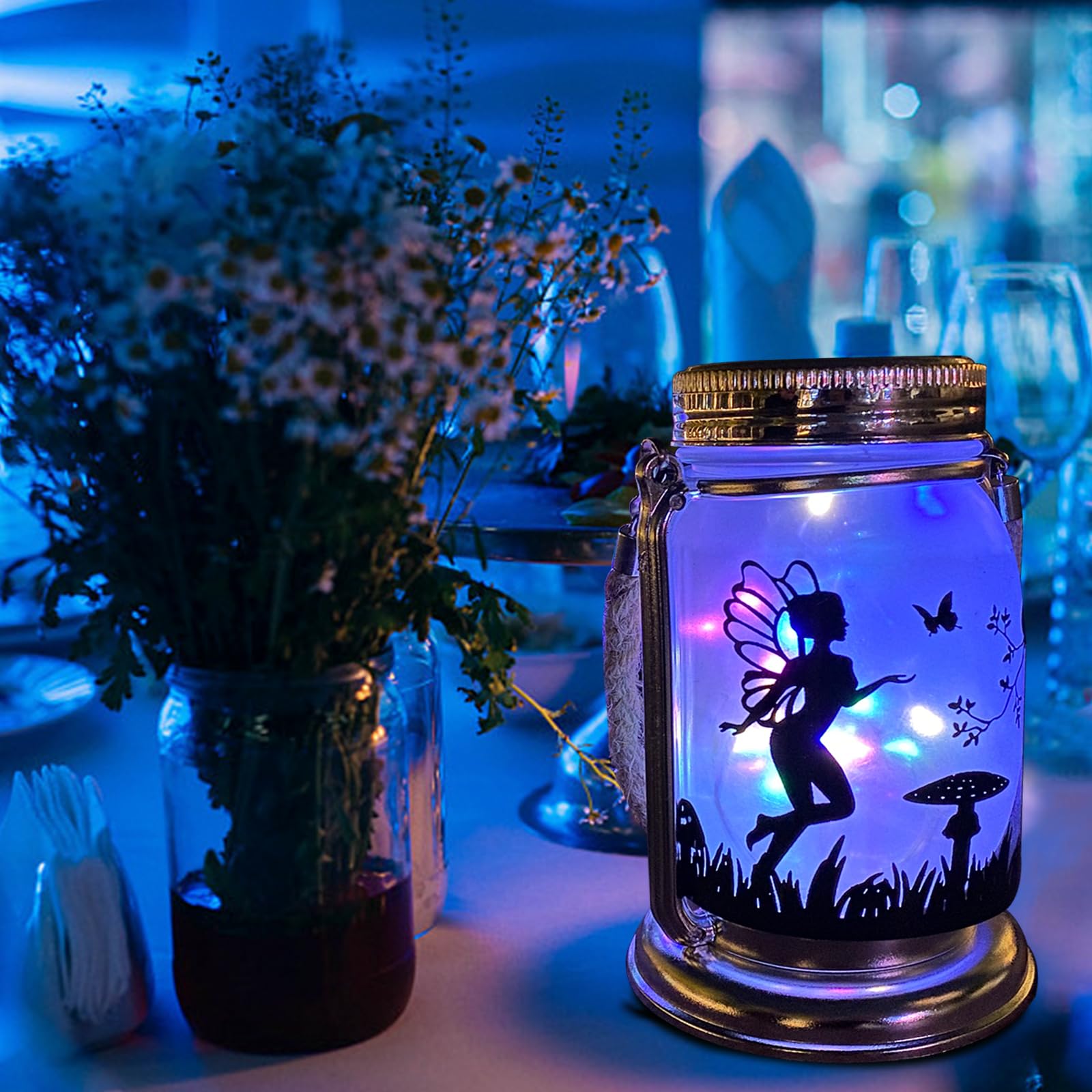 Angmln Solar Fairy Lantern Mason Jar Light- 4 Pack Ourdoor Fairies Decorations Gifts Hanging Lamp Frosted Glass Jar With Stake F