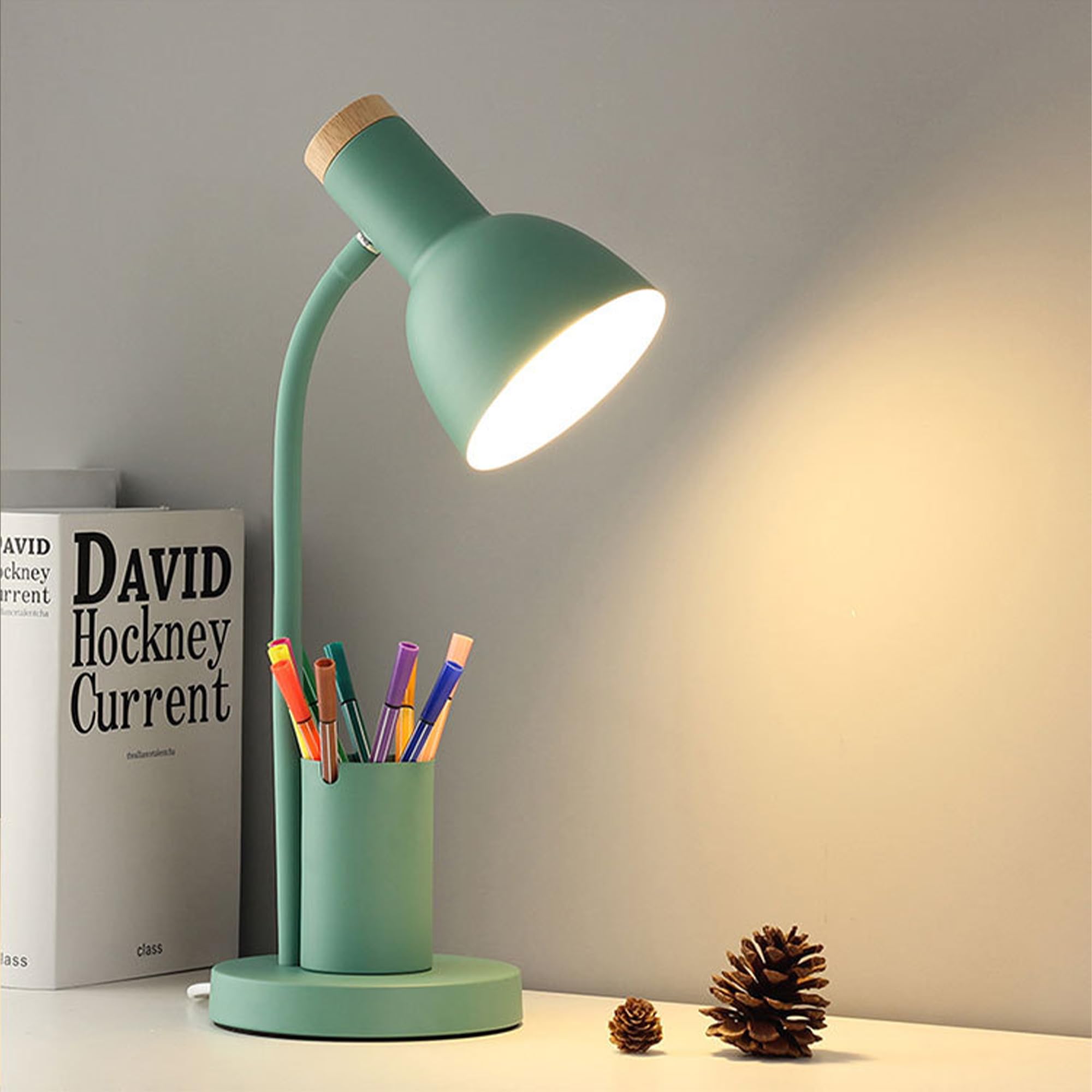 WLHONG LED Desk Lamp, Table Lamps with Pen Holder, 3 Color Modes Eye-Caring Reading Light with Flexible Gooseneck, Study Lamp fo
