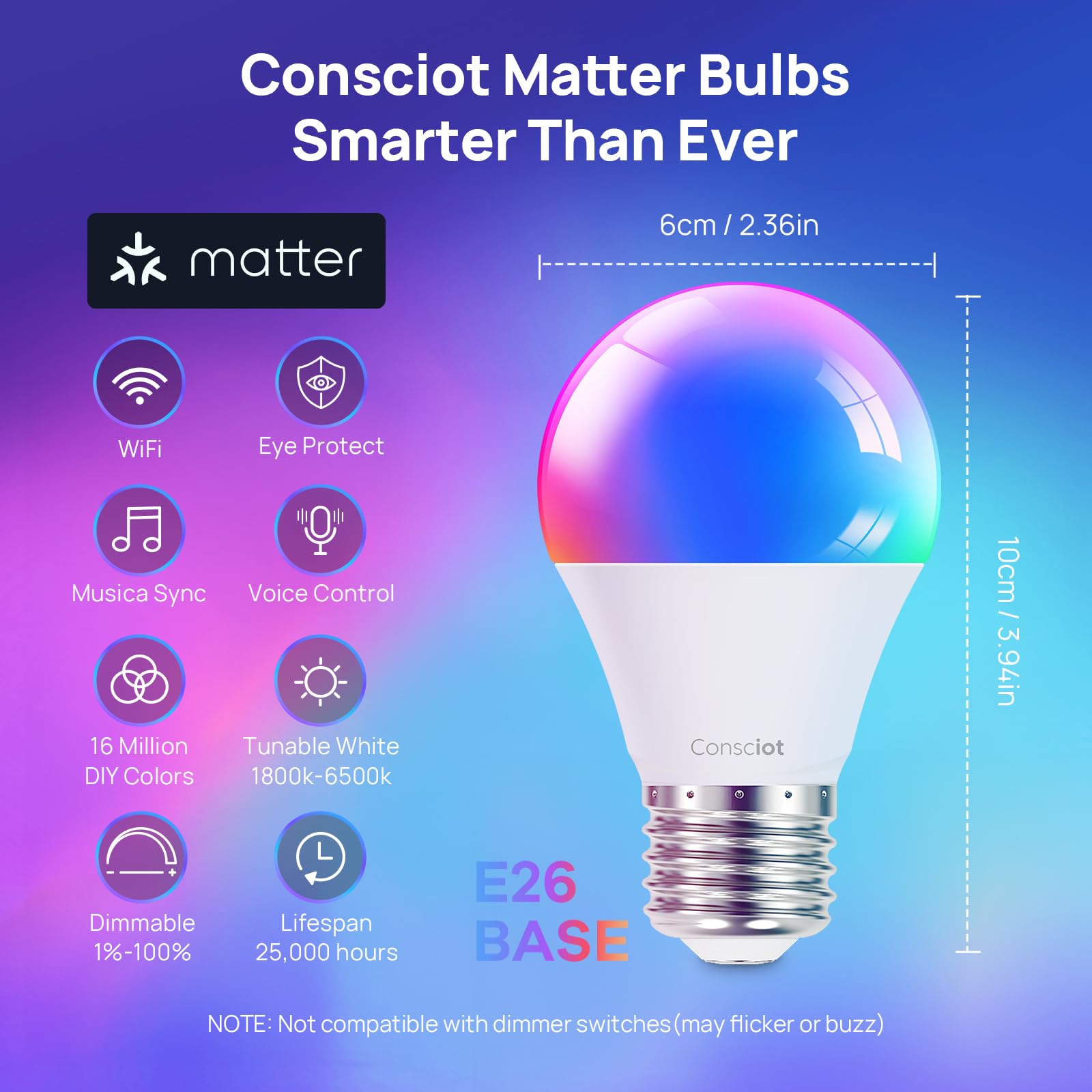 Consciot Smart Light Bulbs,Wifi Bluetooth Bulbs Works With Alexa/Google Home/Siri/Smartthings, Rgbtw Color Changing Led Light Bu