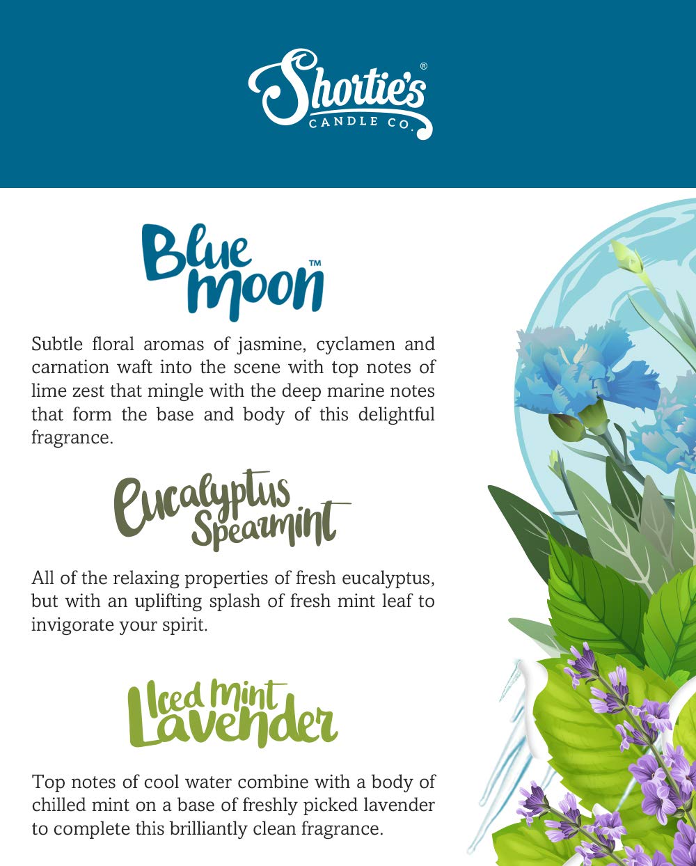 ShortieS Candle Company enhanced Tealight Candles 3 Pack - Natural Fragrance Oils, Blue Moon, Iced Mint Lavender, Eucalyptus Spearmint