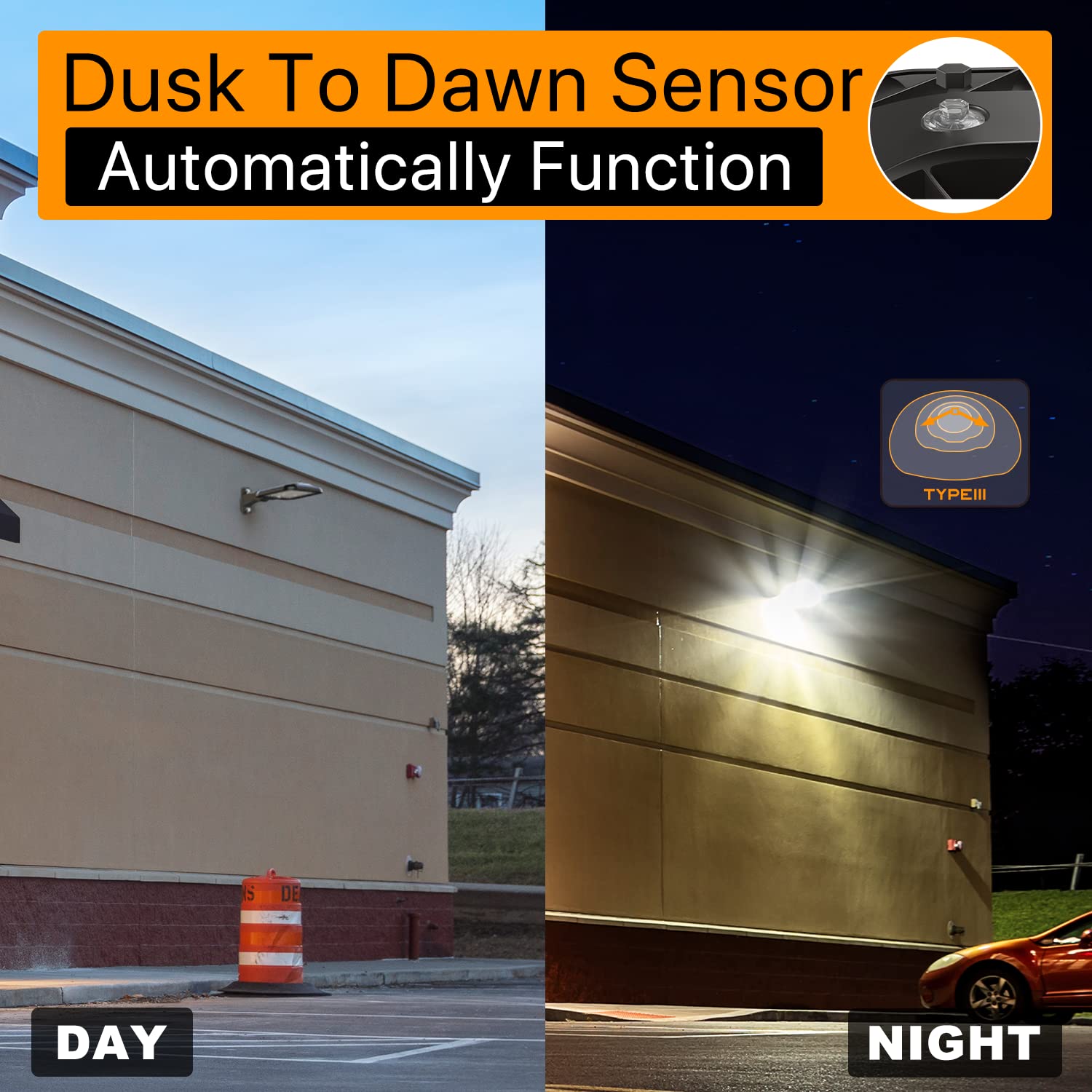 DEMILARE 150W LED Parking Lot Light - 22500LM, Adjustable Arm, IP65 Waterproof, Dusk to Dawn, Brown