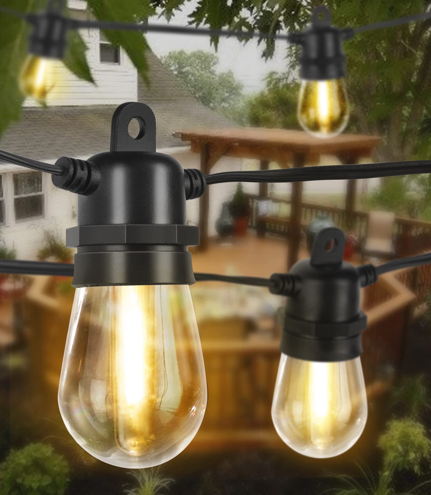 Dge Outdoor Led String Lights 48Ft, Shatterproof & Waterproof, Black, Ul Listed For Patio, Backyard, Wedding Party