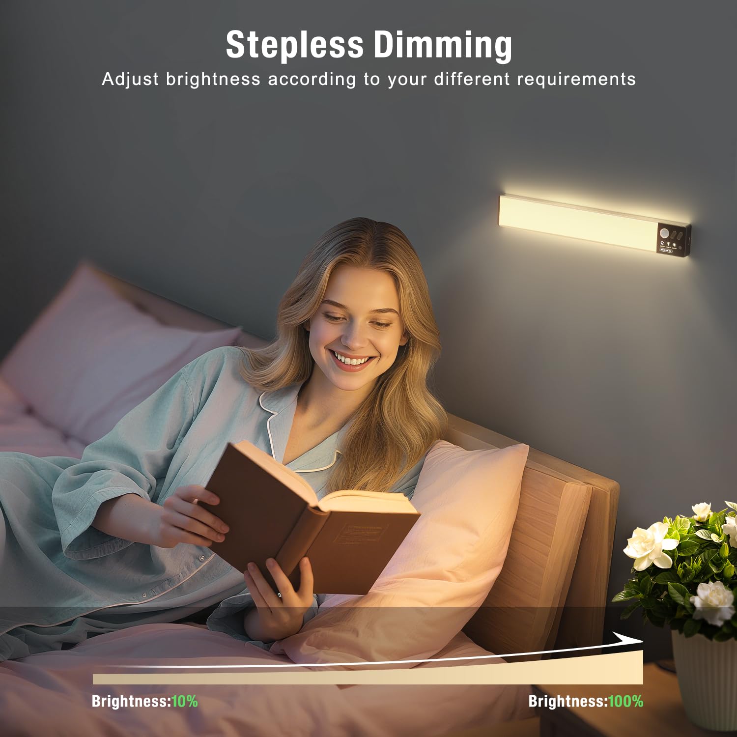 Lightbiz Under Cabinet Lights - 3 Pack Rechargeable Dimmable Motion Sensor, 10.4" Warm Light with Charging Station, Aluminum, Model A300