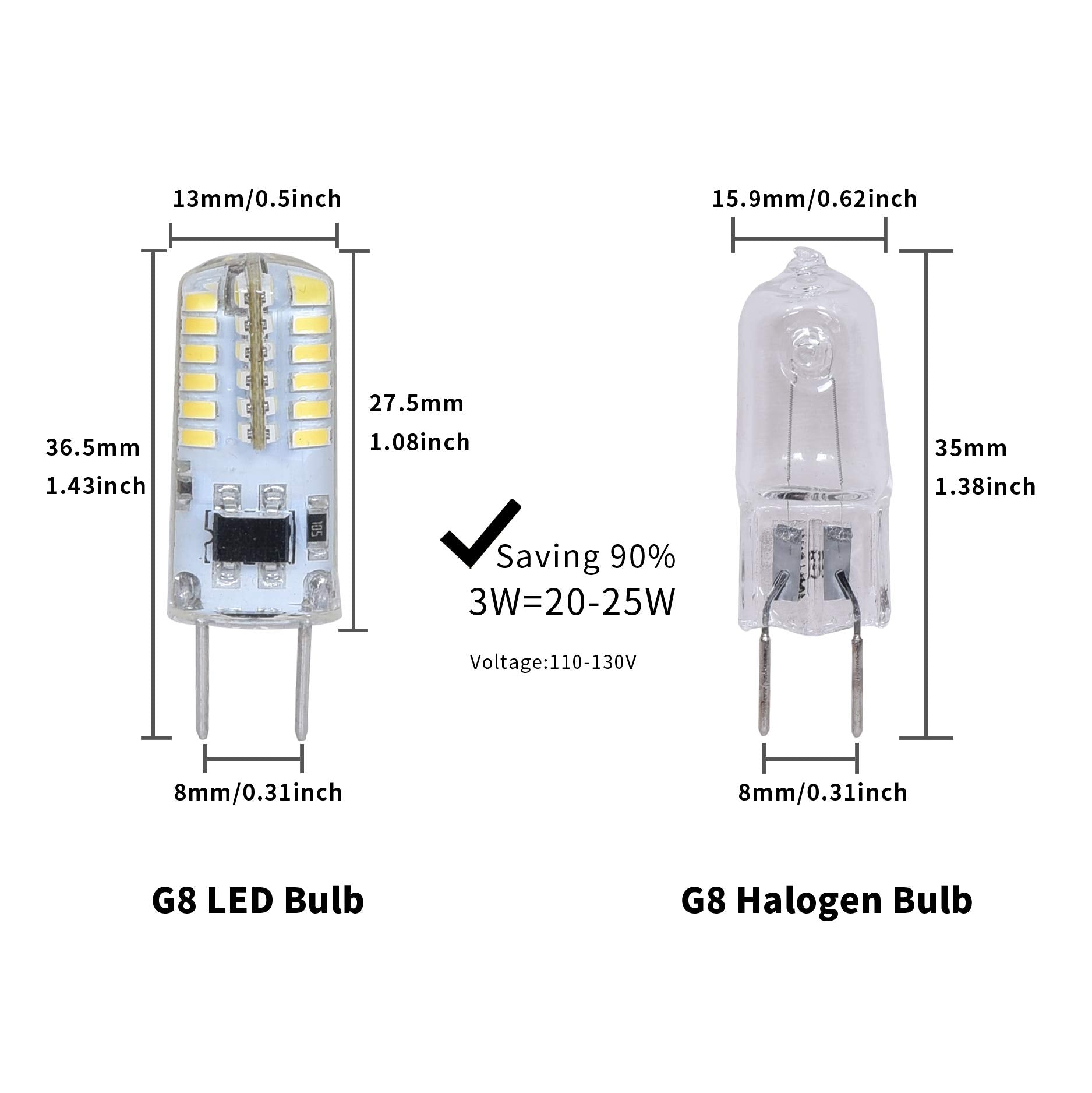 Nobranded G8 LED Bulb, 20W-25W Equivalent, Dimmable, Daylight White 5000K, 10 Pack