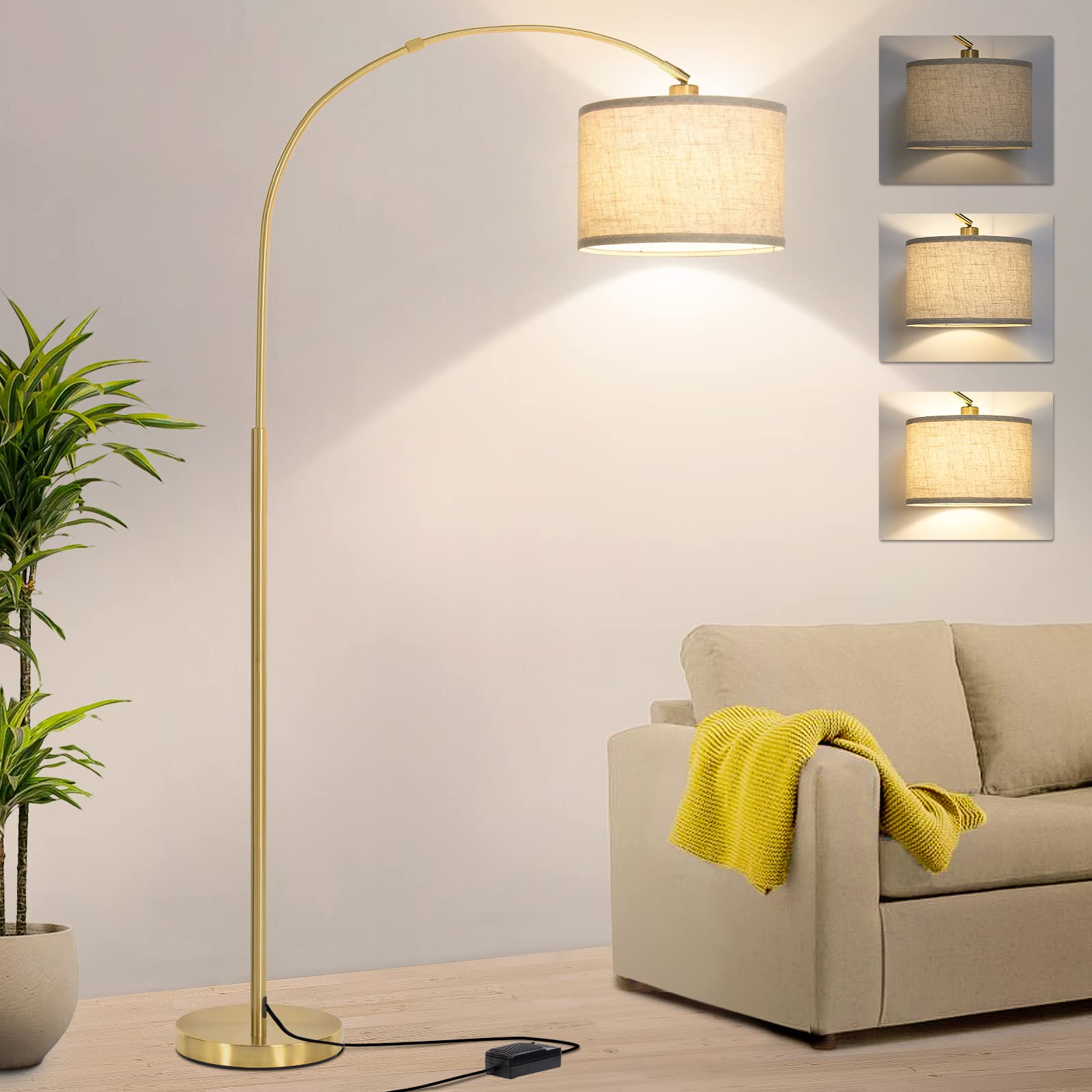 Seaside Village Gold Arc Floor Lamp, Dimmable, Adjustable Head, 9W LED, Model 13046