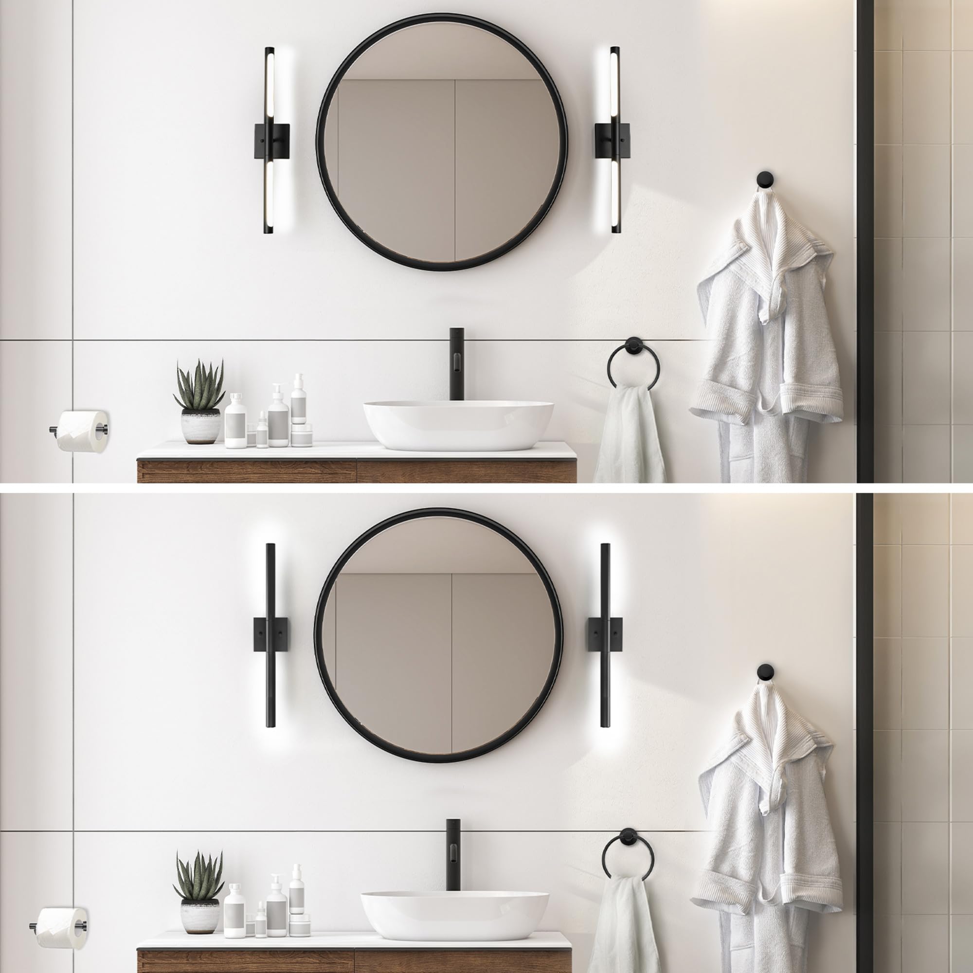 Globe Electric 63000203 5-Piece All-In-One Bathroom Accessory Set With 24'' 2-Light Led Integrated Linear Vanity Light, Black, R