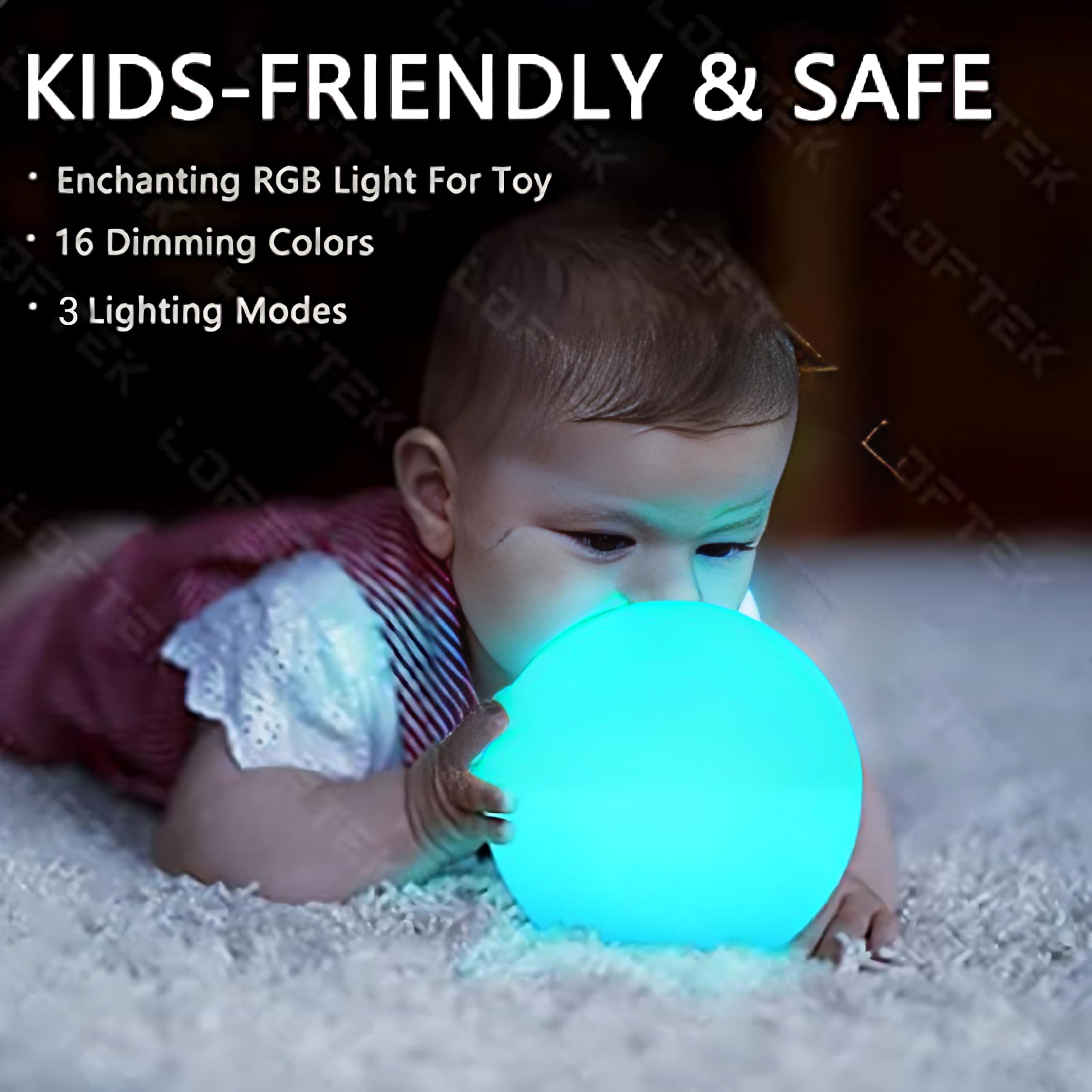 Loftek 6-Inch Led Light Ball: Nursery Night Light With Remote Control, 16 Rgb Color Changing & Dimming Rechargeable, Cordless Po