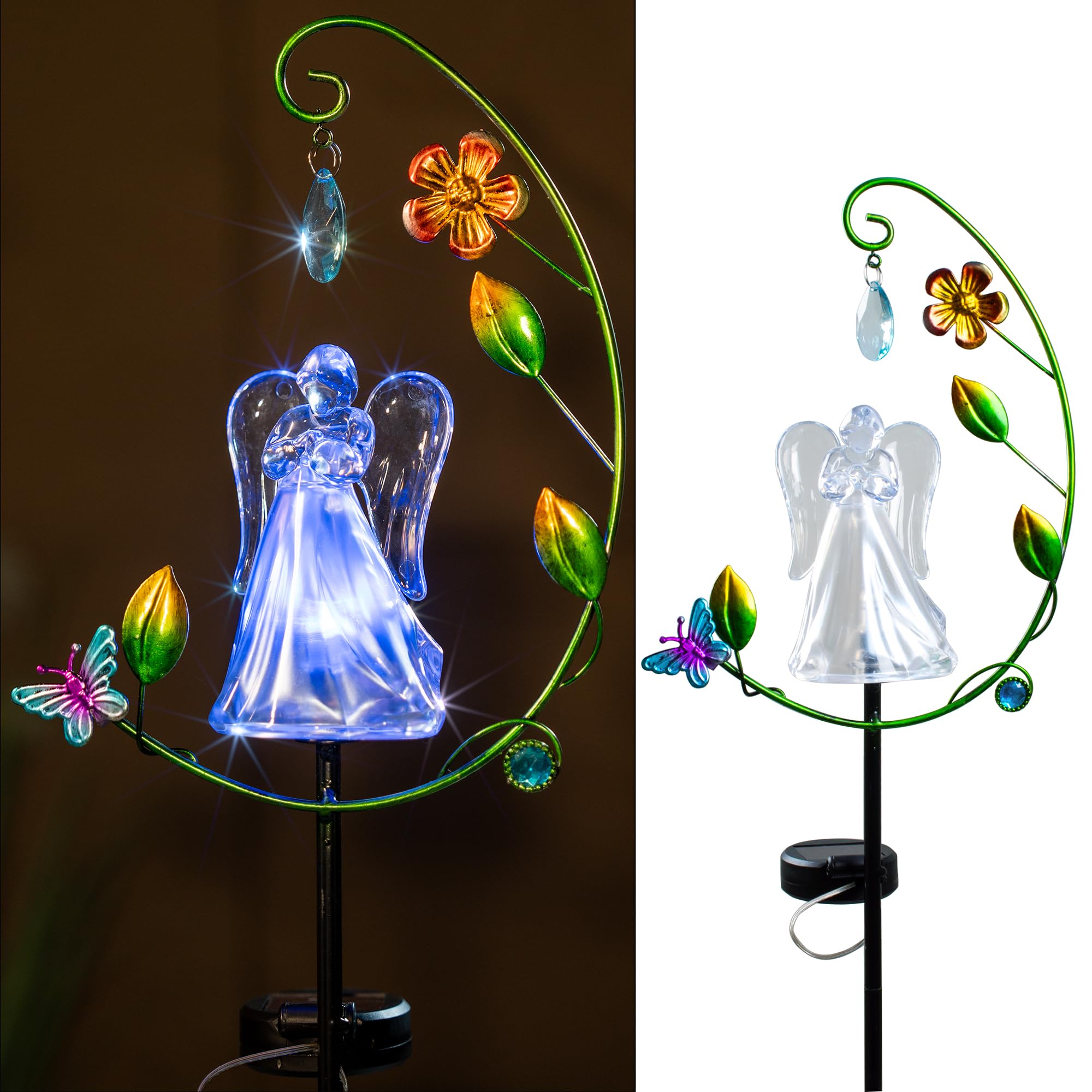 Elfengarden Solar Angel Light for Cemetery Decor - Color Changing Memorial Gift, Outdoor Garden Stake Light for Grave, Yard, Pat